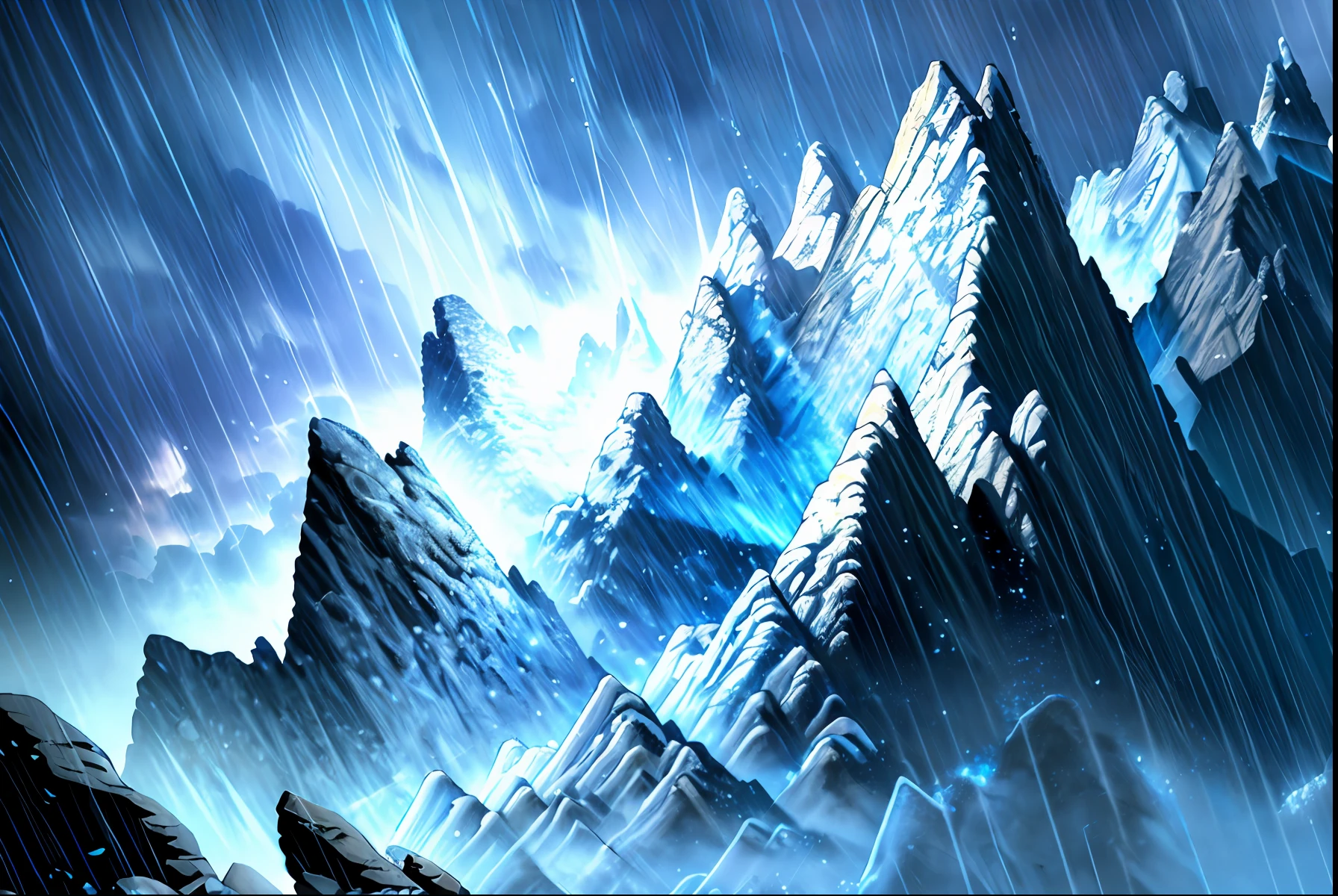 jim lee, create a background dark with rocks, blue colors ambient, high resolution, high details, (best-quality:1), (best-quality:0.9), Raining and thunder, Ultra Detailed, natural lighting, perspective, ((masterpiece))