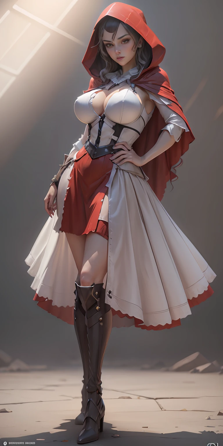 Red Riding Hood, big breasts, frontal, full-length, looking at the camera, facing the audience, standing pose, simple background, three-dimensional light, detailed full-body concept, sleek digital concept art, beautiful full-body concept art, art trend, CGsociety full-length,