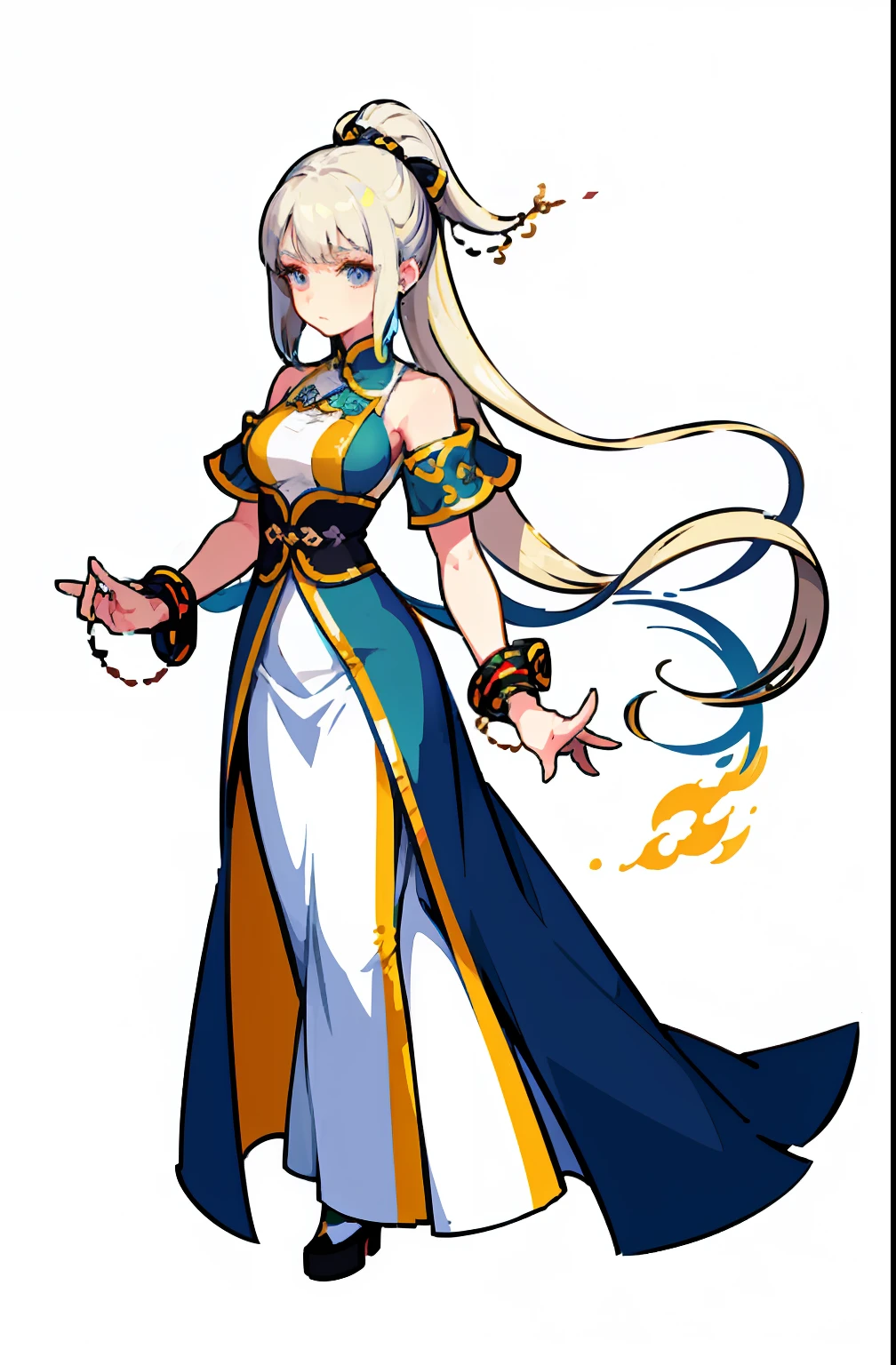 (offcial art:1.5,品质最佳,finedetail)close-up all over the body,Beautiful white girl,Chinese mythology style fantasy world costume,white skirt,Long, Flowing white hair,Very long ponytail,refined demeanor,A faint sad expression,Heroic,The body is graceful,good body,perfect bodies,Elegant and flowing。