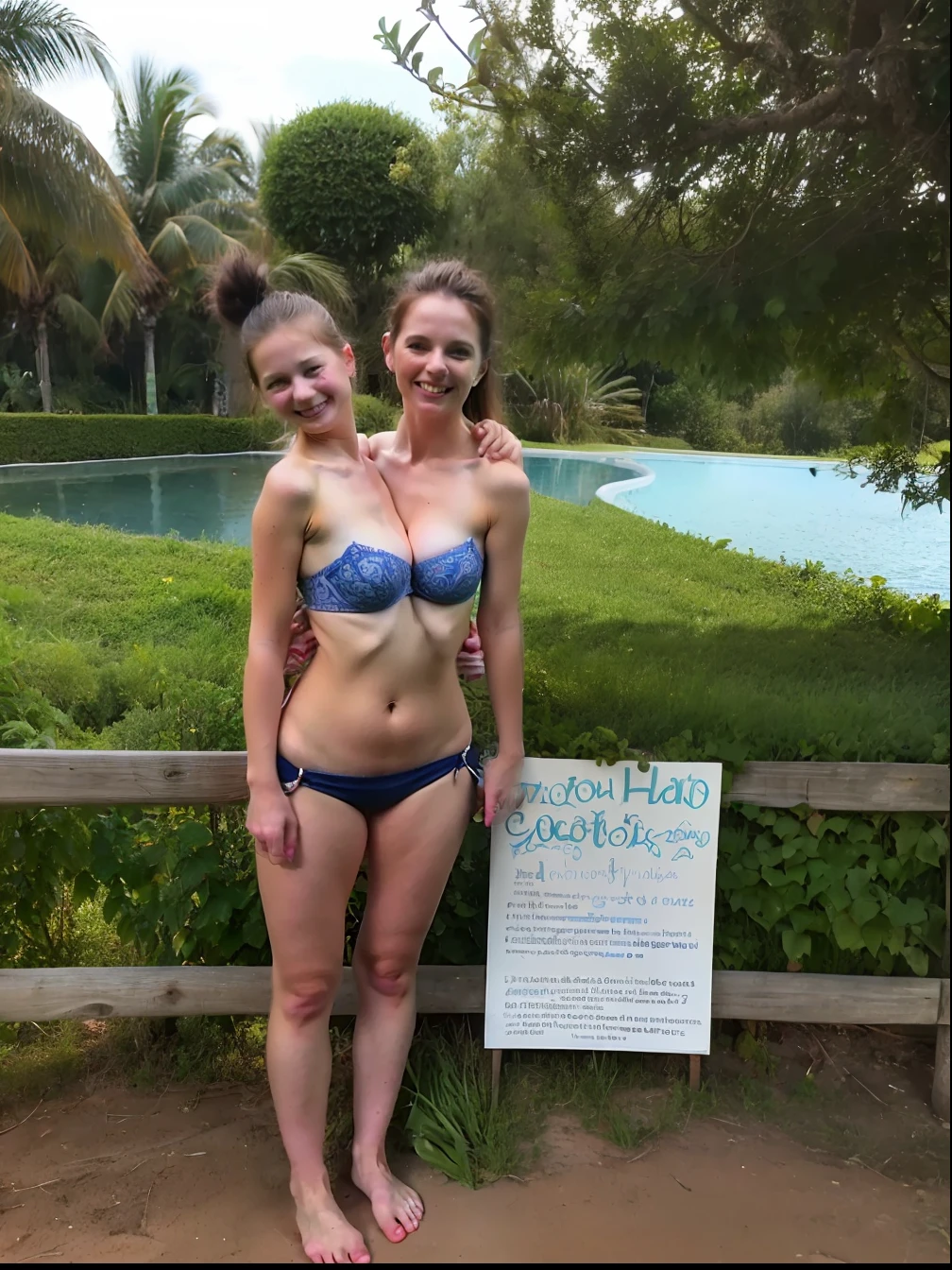 2heads, two headed girl, mom and daughter, (different ages:1.5), (one torso:1.5), (female:1.5), (caucasian:1.5), (two heads on one body:1.4), conjoined twins, heads side by side, one torso, young, uncomfortable, barefoot