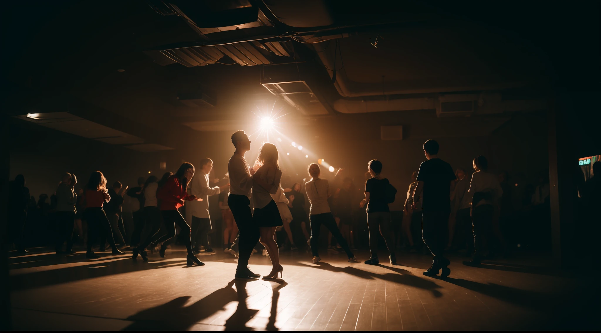 Lots of people dancing in a club々, Dark basement, colorful light, colorful fog, sony a7, film gain, Cinematic lighting, Photorealistic, one-point perspective, 32K, diffuse reflection, colorful shiny particles, Lens Flare, sharp reflection light
