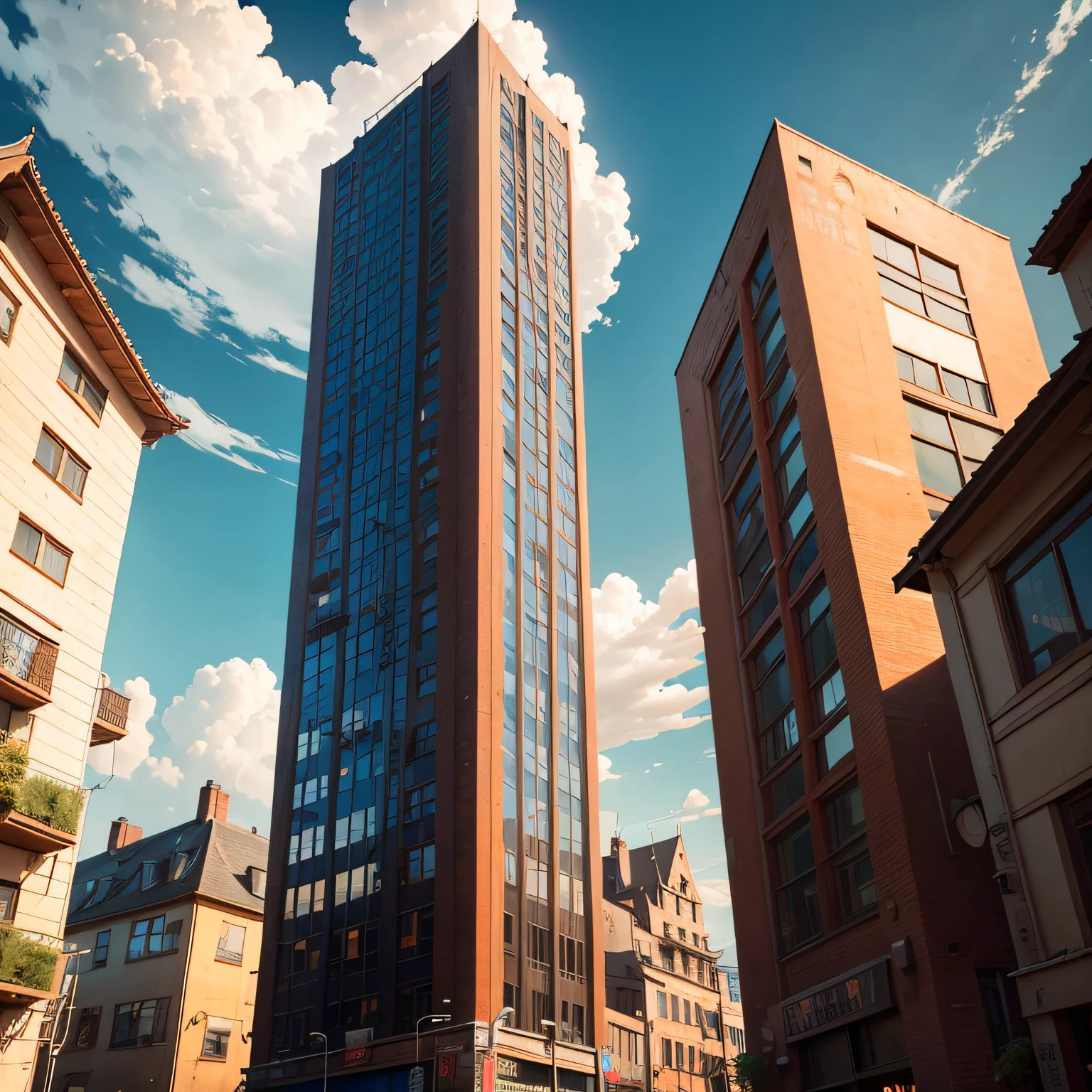 Ancient wind,Quaint,Chinese,Restaurant hostel,towering,The exterior of the entire building,wood,high rise,towering,Located in a bustling downtown area,Individual building,with blue sky and white clouds
