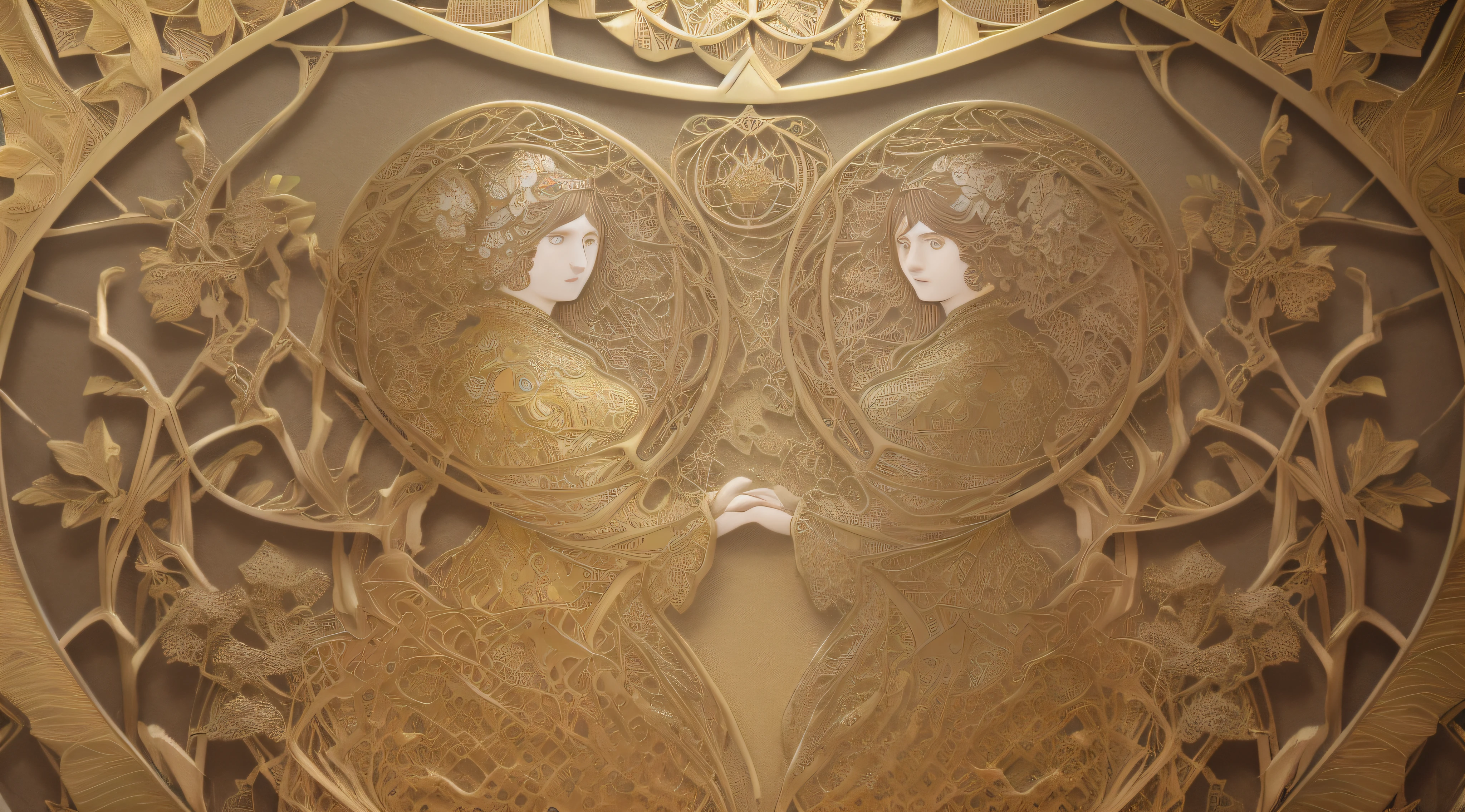 very real photo, 8k hyperrealistic,((fractal))((frizz full of 3D three-dimensional ornaments in high and low relief)) with motifs ((isometric geometric)) representing grapes, leaves and vine branches,(((art nouveau design))) dark background, fine details, dramatic light in rembrandt style, very intricate details photo with 85mm carl zeiss lens