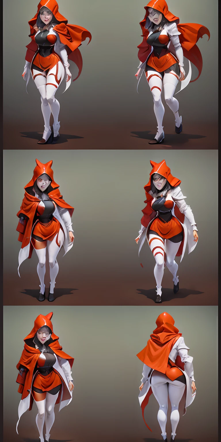 Red Riding Hood becoming the Big Bad Wolf, big breasts, frontal, full-length, looking at the camera, facing the audience, standing pose, simple background, three-dimensional light, detailed full-body concept, sleek digital concept art, beautiful full-body concept art, art trend, CGsociety full-length,