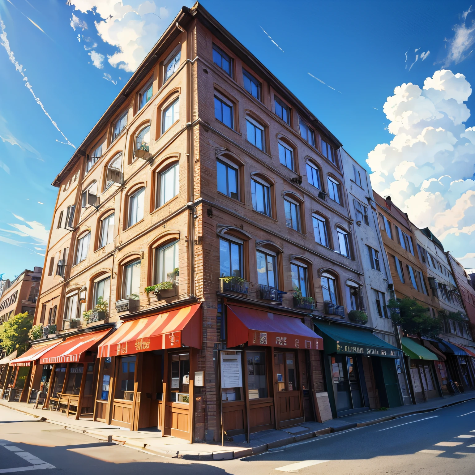 Restaurant hostel,Ancient wind,Quaint,Chinese,towering,The exterior of the entire building,wood,high rise,towering,Located in a bustling downtown area,Individual building,with blue sky and white clouds