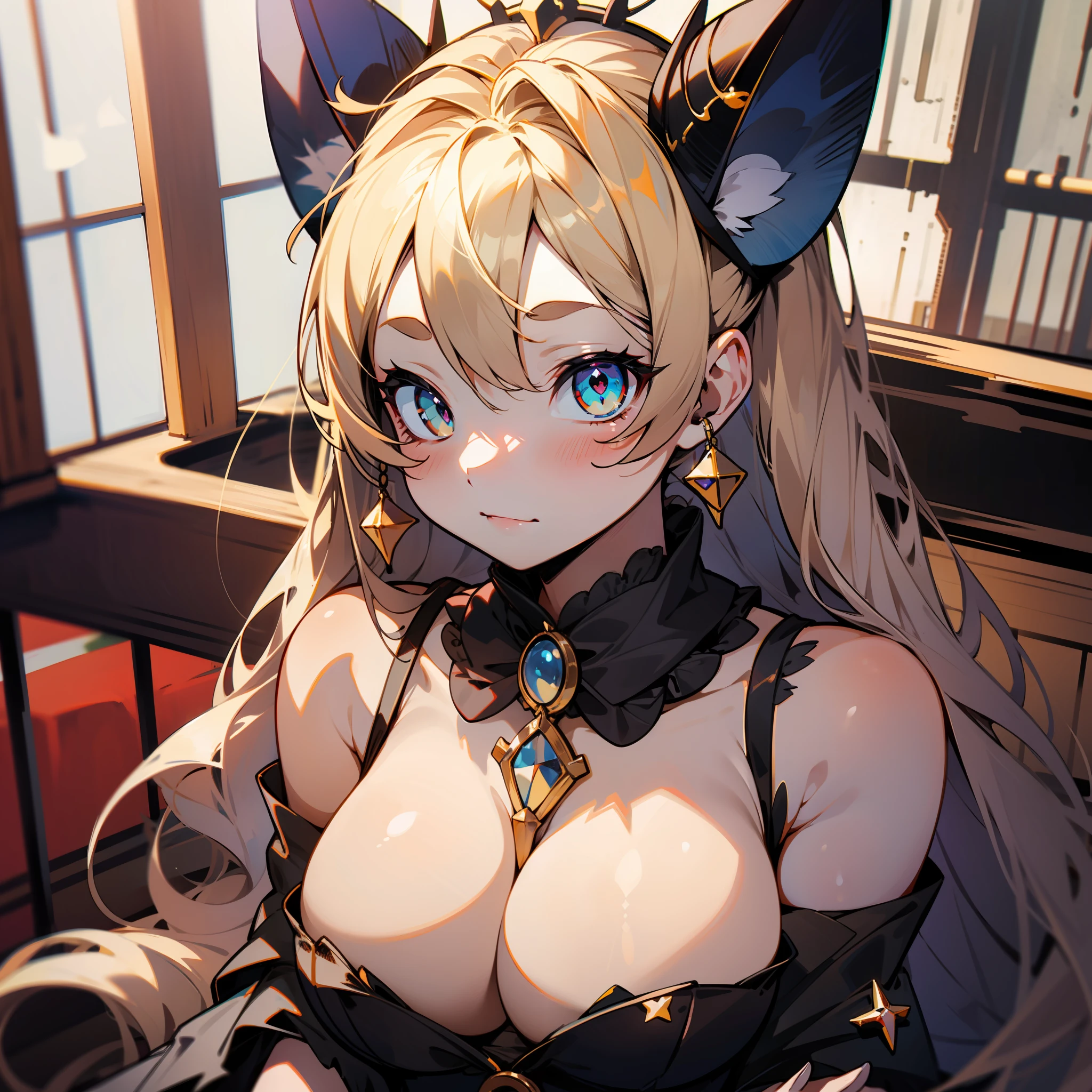 Like a dog like a sheep,The head has black horns,Like a cat,Eyes are like jewel stars,Cute big breasts,32K,