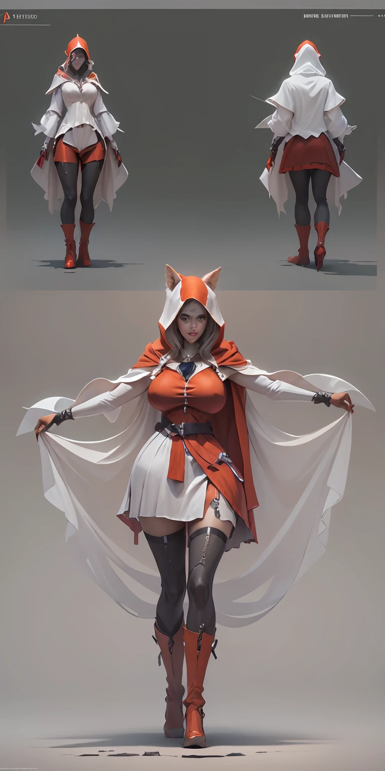 Red Riding Hood becoming the Big Bad Wolf, big breasts, frontal, full-length, looking at the camera, facing the audience, standing pose, simple background, three-dimensional light, detailed full-body concept, sleek digital concept art, beautiful full-body concept art, art trend, CGsociety full-length,