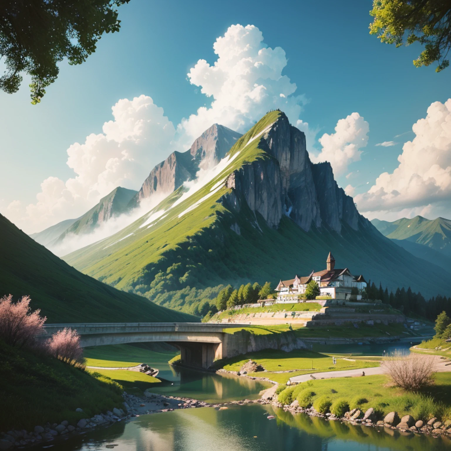 One mountain, one water, one smoke,One cloud, one sunny day
One spring, one bridge, one mountain road,One flower, one grass, one bamboo
One cow, one house, one acre of land,One apricot and one willow and one pond lotus
A vegetarian, a fresh jug of wine,One month, one year --auto