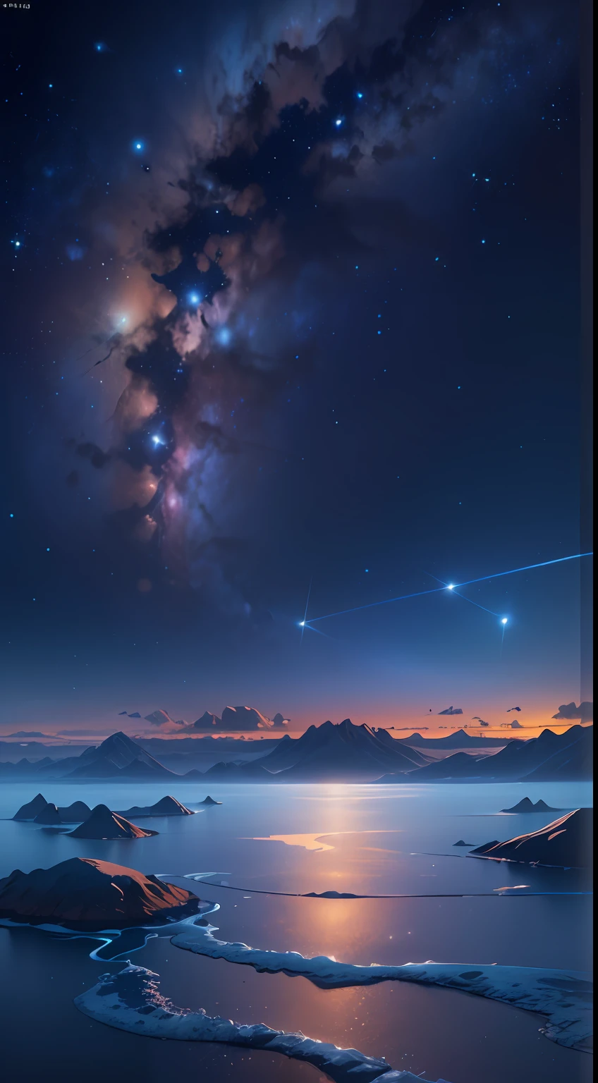 ((8K))，The bottomless blue sea，Starry sky with rivers and distant milky ways, galactic landscape, epic beautiful space scifi, cosmos sem fim no fundo, high detailed digital art, Space landscape