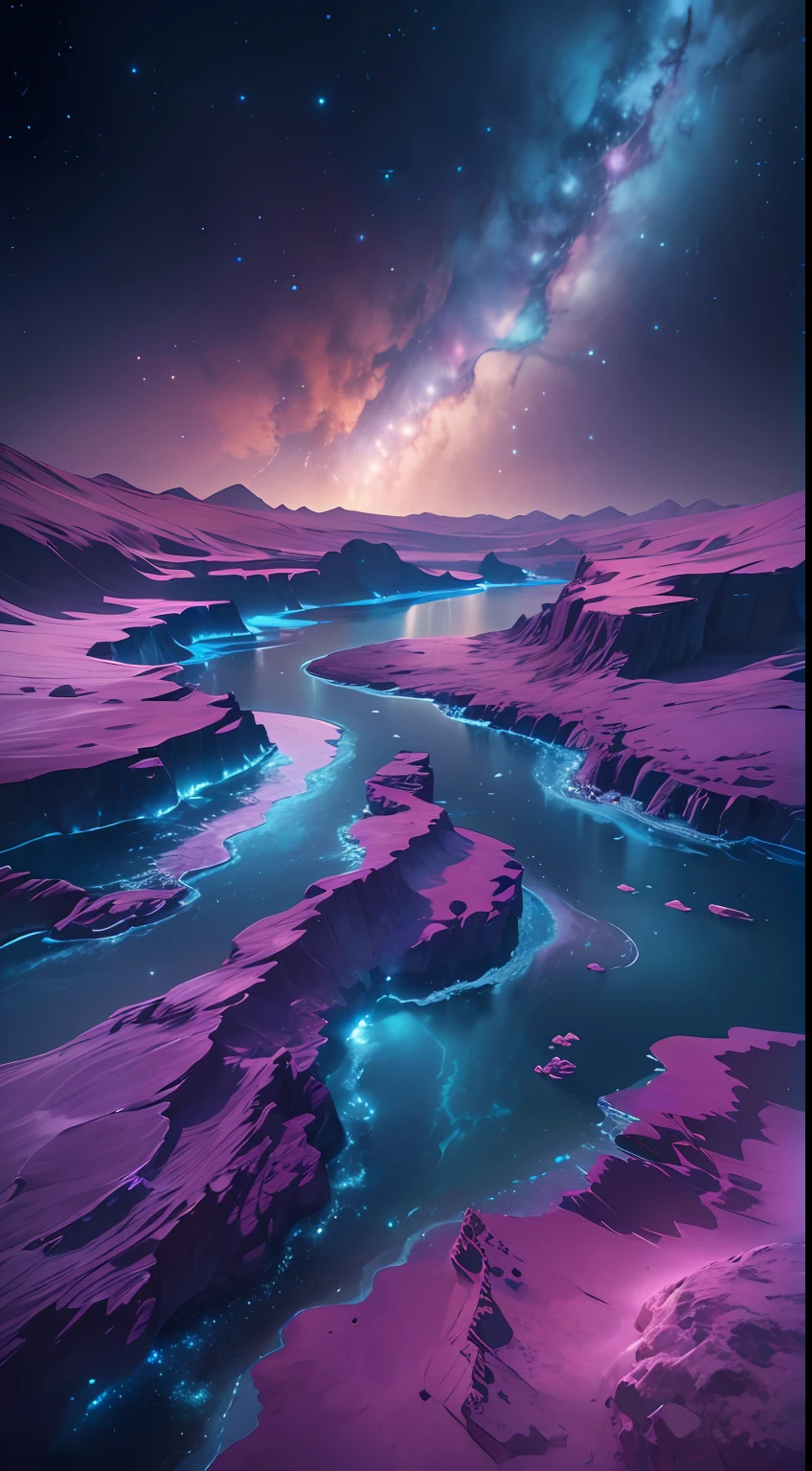 ((8K))，The bottomless blue sea，Starry sky with rivers and distant milky ways, galactic landscape, epic beautiful space scifi, cosmos sem fim no fundo, high detailed digital art, Space landscape