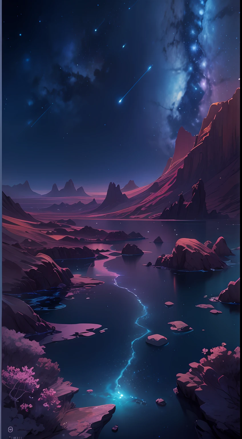 ((8K)),The bottomless blue sea,Starry sky with rivers and distant milky ways, galactic landscape, epic beautiful space scifi, cosmos sem fim no fundo, high detailed digital art, Space landscape
