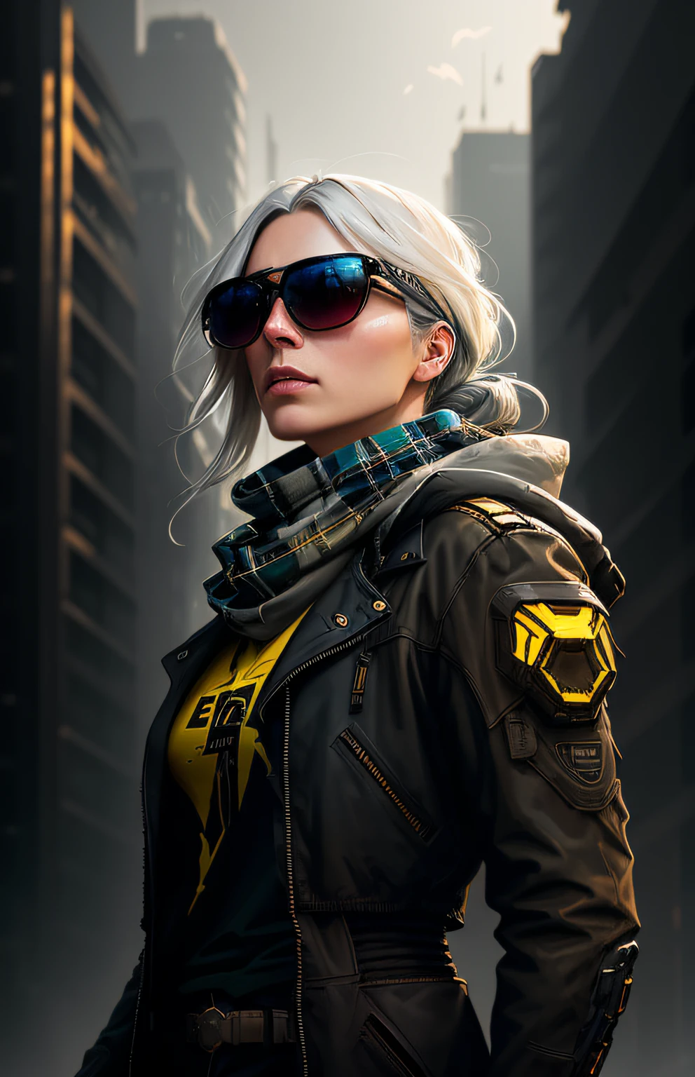 (dark shot:1.1), epic realistic, portrait of halo, sunglasses, blue eyes, tartan scarf, white hair by atey ghailan, by greg rutkowski, by greg tocchini, by james gilleard, by joe fenton, by kaethe butcher, gradient yellow, black, brown and magenta color scheme, grunge aesthetic!!! graffiti tag wall background, art by greg rutkowski and artgerm, soft cinematic light, adobe lightroom, photolab, hdr, intricate, highly detailed, (depth of field:1.4), faded, (neutral colors:1.2), (hdr:1.4), (muted colors:1.2), hyperdetailed, (artstation:1.4), cinematic, warm lights, dramatic light, (intricate details:1.1), complex background, (rutkowski:0.66), (teal and orange:0.4)