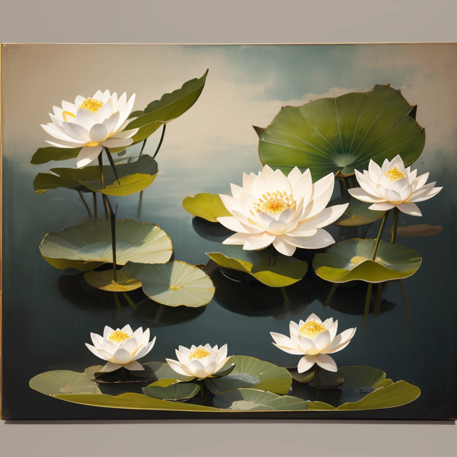 Tang Dynasty painting，The lotus flowers painted in watercolor are a highly detailed restoration、A masterpiece of precise expression，Please generate a drawing without human figures，It shows a classicist style，Deliver the best image quality with high image quality and high resolution。 --auto