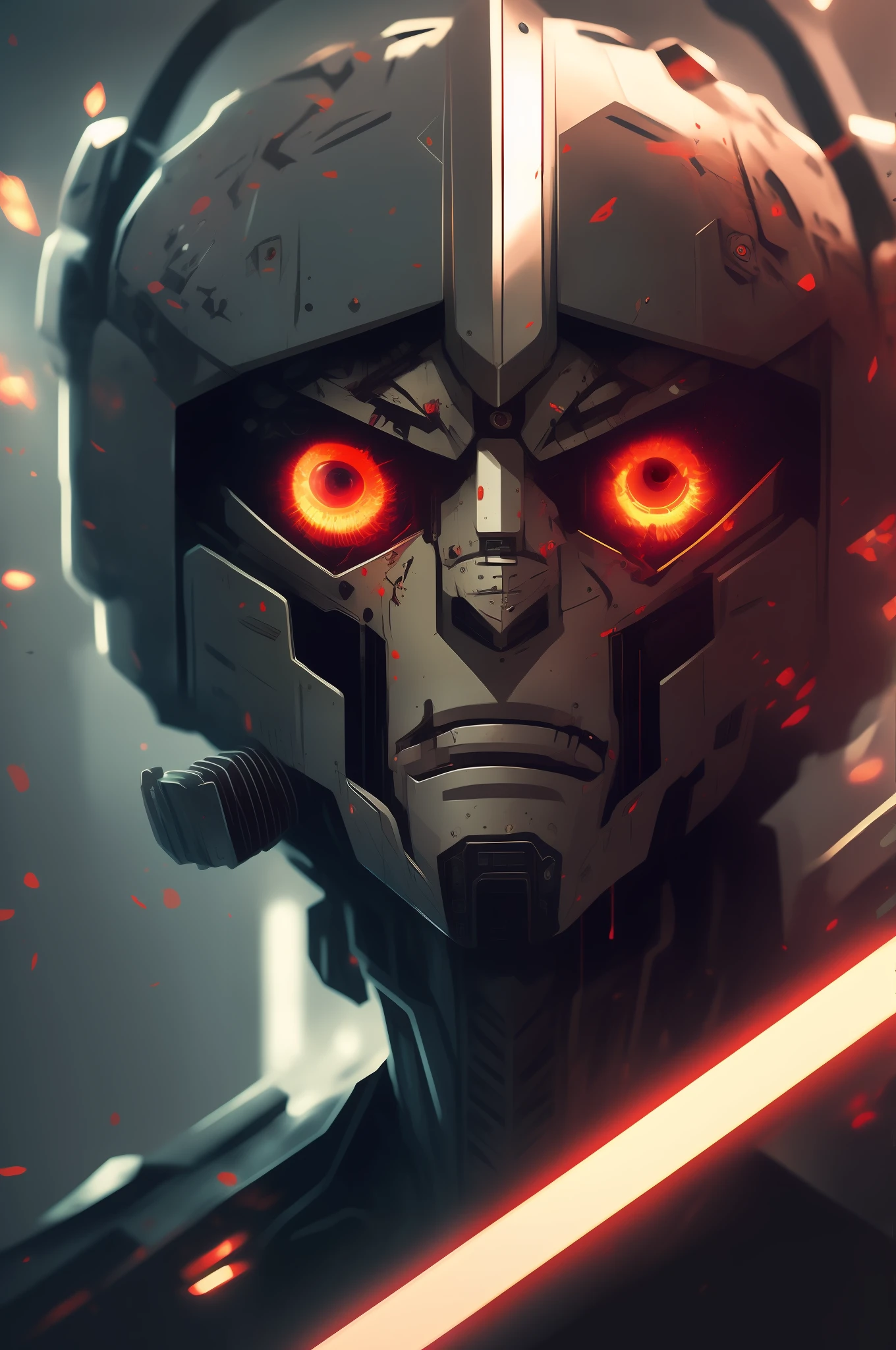 Anime - Artwork in the style of demonic monsters,eyes glowing, Robot mech head, cyborg man portrait, Sharp and sleek cyborg head, Sharp cyborg head, Badass anime 8 K, Sleek mech head, Best anime 4k konachan wallpaper, Concept art wallpaper 4K, Digital cyberpunk anime art, robo-head