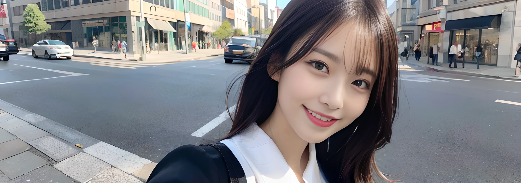 In the street、femele、a smile