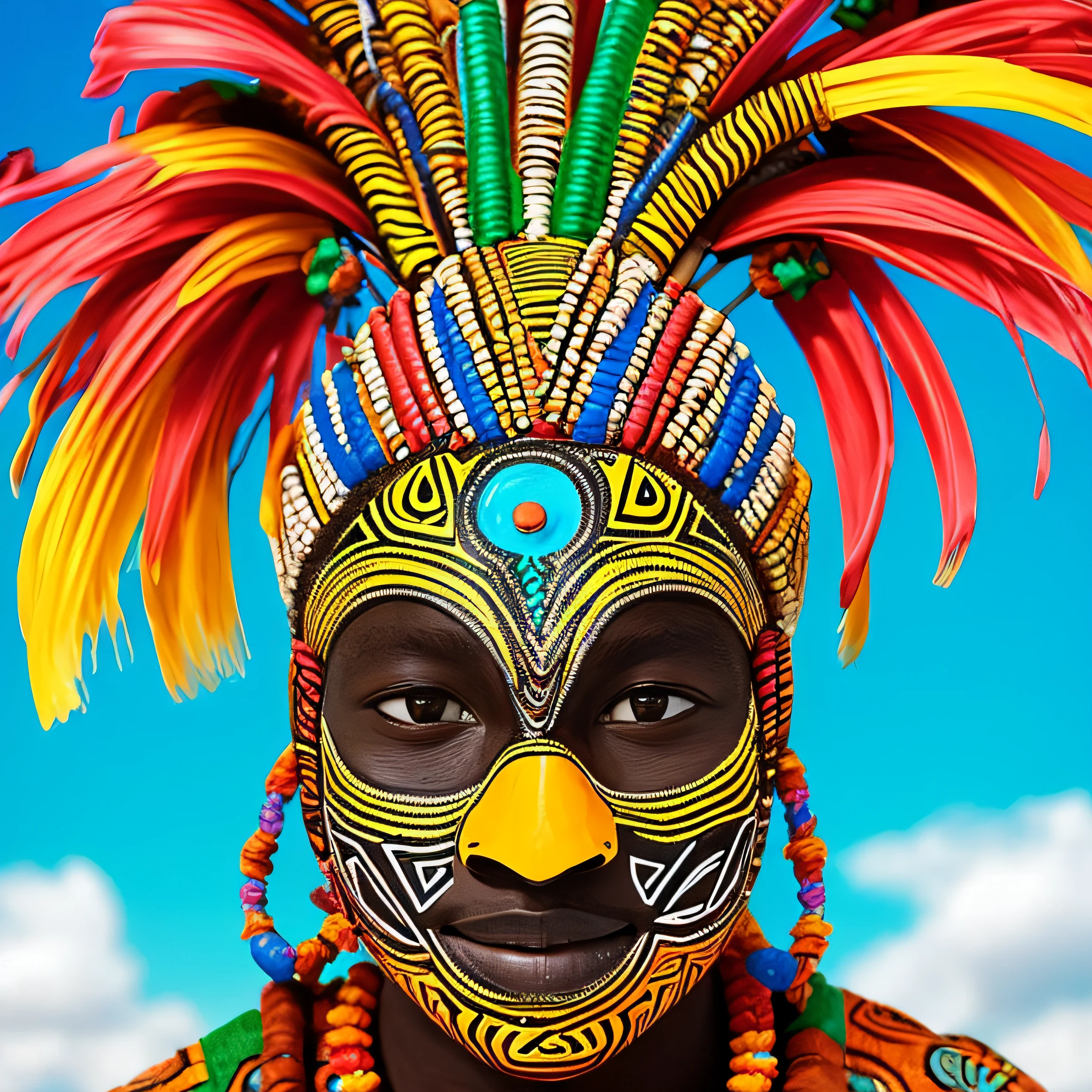 Create a super colorful African tribal mask with lots of details, fundo branco, 8k, melhor qualidade, imagem profissional, sem sombras, cores vivas, imagem realista