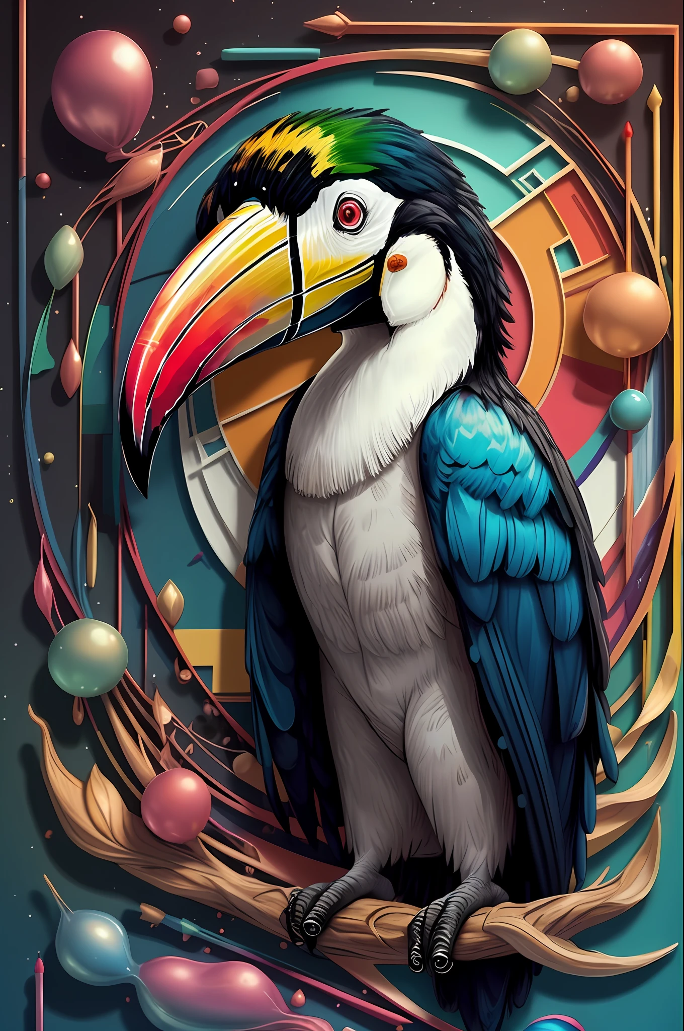 (Toucan bird)) - Criador: (Michelangelo 2023) ), Michelangelo acolchoamento ,multidimensional geometric wall PORTRAIT, arte, Chibi,
Yang08k, lindo, Colouring,
Primary works, qualidade superior, melhor qualidade, Arte Oficial, Beautiful and Aesthetic,)) ), ,,  Estofamento Michelangelo ,multidimensional geometric wall PORTRAIT, arte, Chibi,
Yang08k, lindo, (Colouring,predominante), laranja , portanto , ,vermelho e branco)
Primary works, qualidade superior, melhor qualidade, Arte Oficial, Beautiful and Aesthetic,