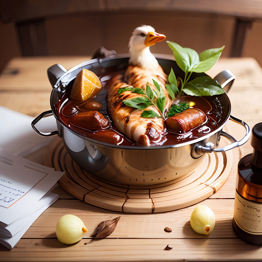 There is a roast duck on the table that has been emitting a charming fragrance --auto --s2