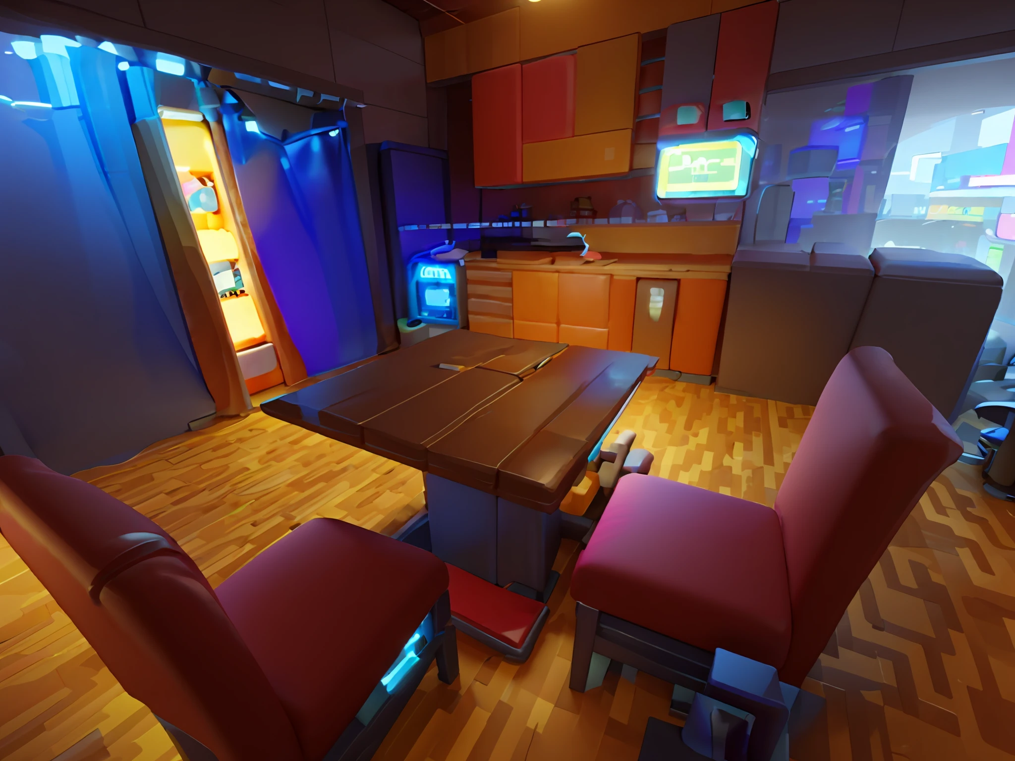 masterpiece, best quality, toon,3d, cyberpunk, arcade, bar, coffee shop