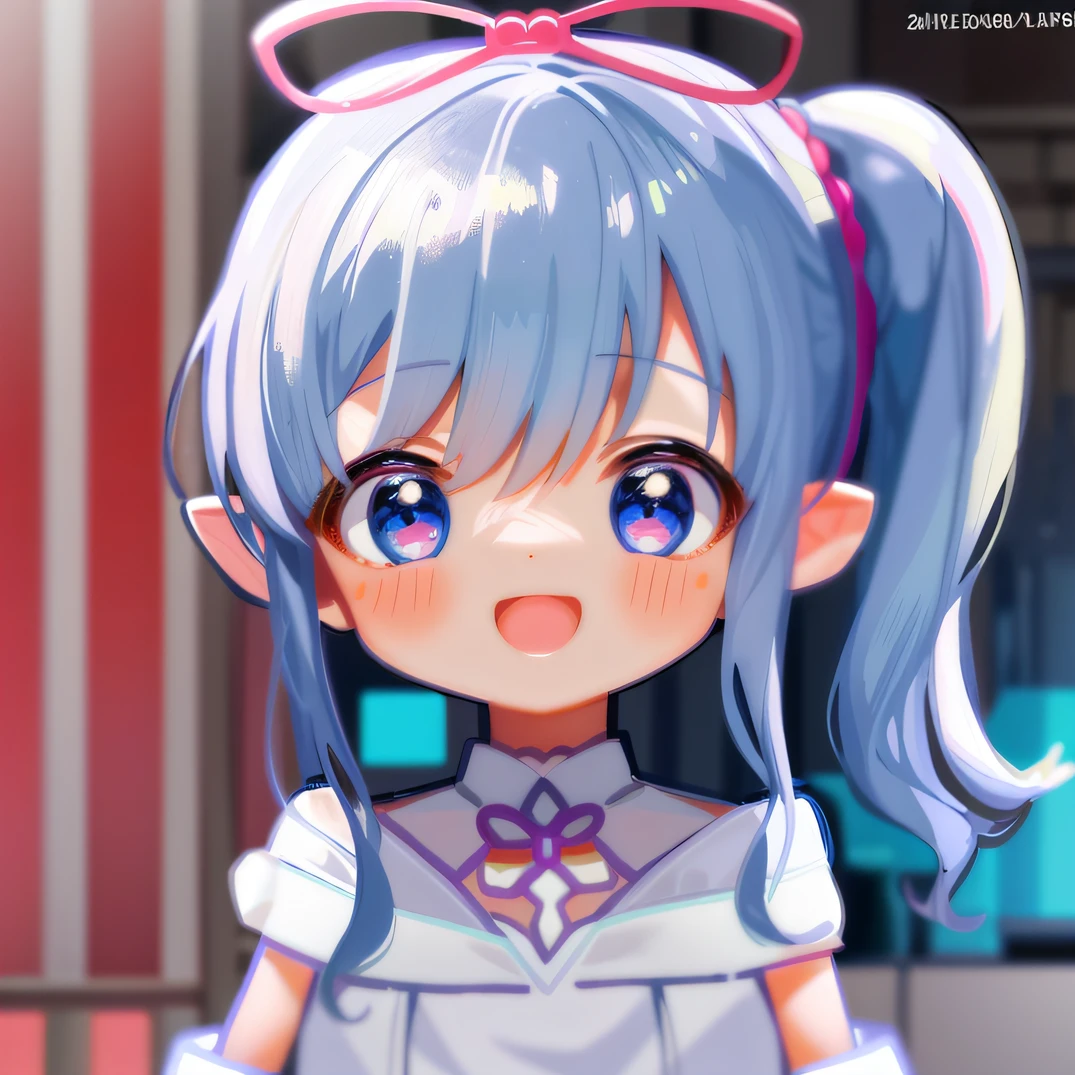 Anime girl with ponytail and blue eyes in a white dress, small curvy , small lolil, Lori, [[[[grinning evily]]]], shikamimi, Cute anime face, anime moe art style, Gapmoe Yandere, nyaruko-san, yandere, Cute anime girl, Anime Waifu
