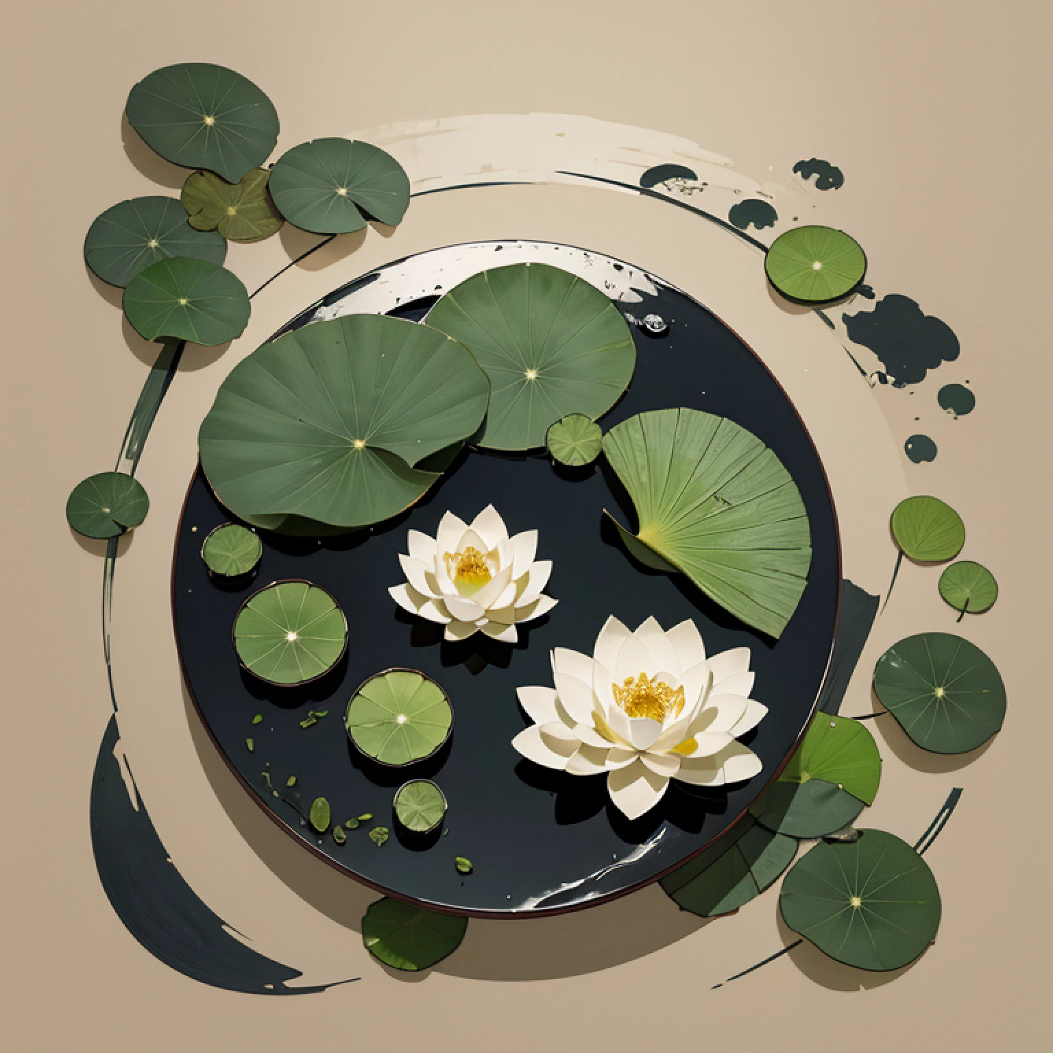 Tradition Chinese Ink Painting，Lotus leaf，lotus flower，Don't be characterized，A lotus，A lotus leaf，tmasterpiece，best qualtiy，offcial art，ultra - detailed，extremely detaile，simplebackground