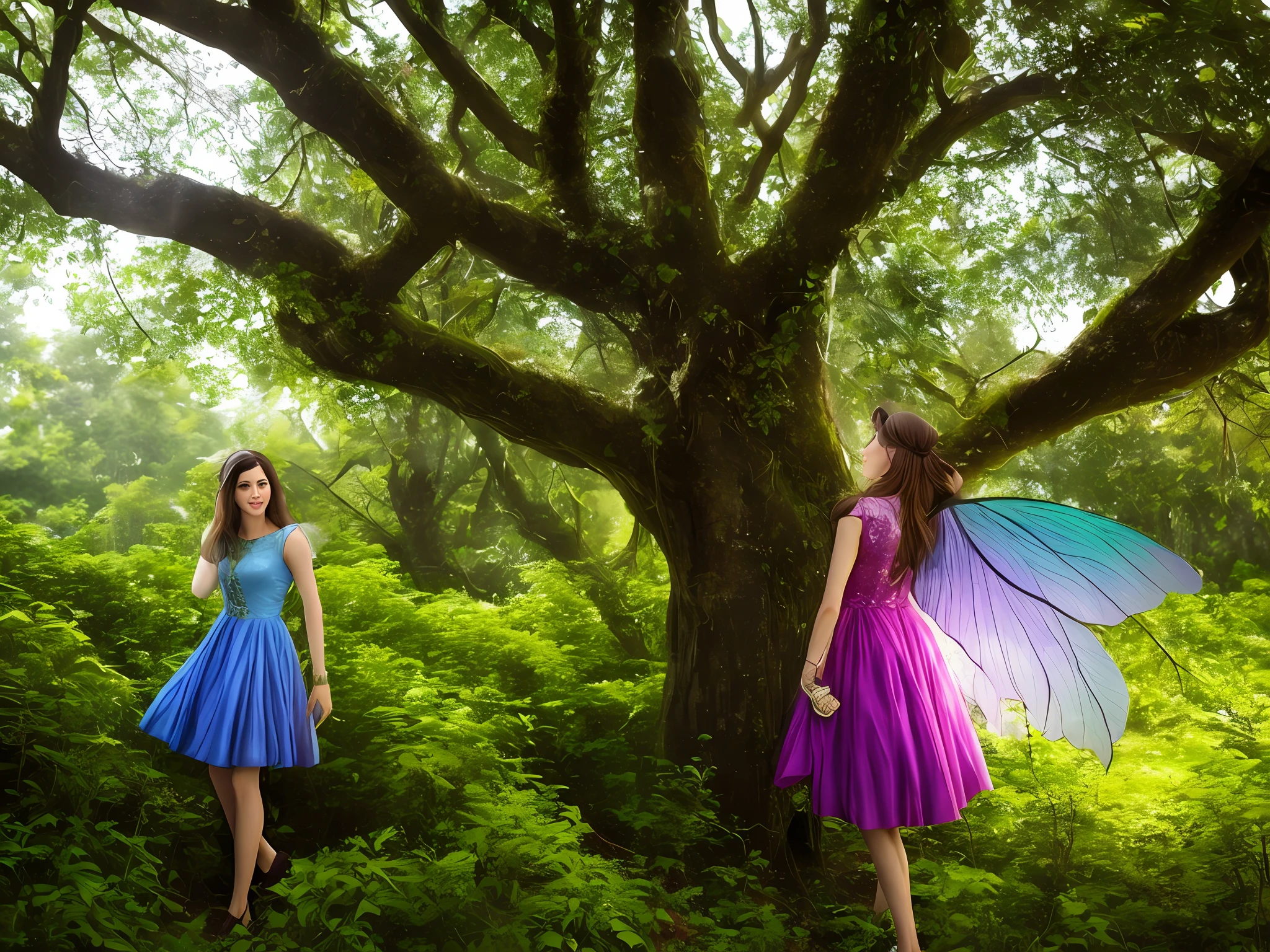 Certo dia, enquanto Clara passeava pela floresta, encontrou uma misteriosa luz que brilhava entre as folhagens. Curiosa, she followed the light that led her to an ancient oak tree. Para sua surpresa, there was a little fairy, com asas cintilantes e vestida com um traje brilhante.
