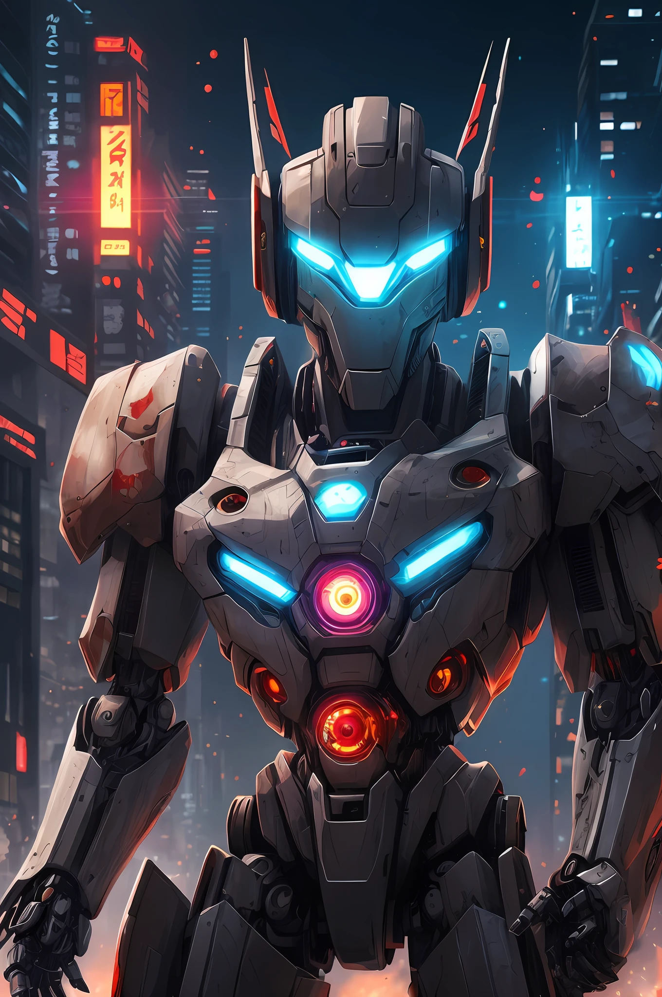 Anime - Artwork in the style of demonic monsters,eyes glowing, Robot mech, cyborg man portrait, Sharp and smooth cyborg, Sharp cyborgs, Badass anime 8 K, Smooth mech head, Best anime 4k konachan wallpaper, Concept art wallpaper 4K, Digital cyberpunk anime art, droid --auto