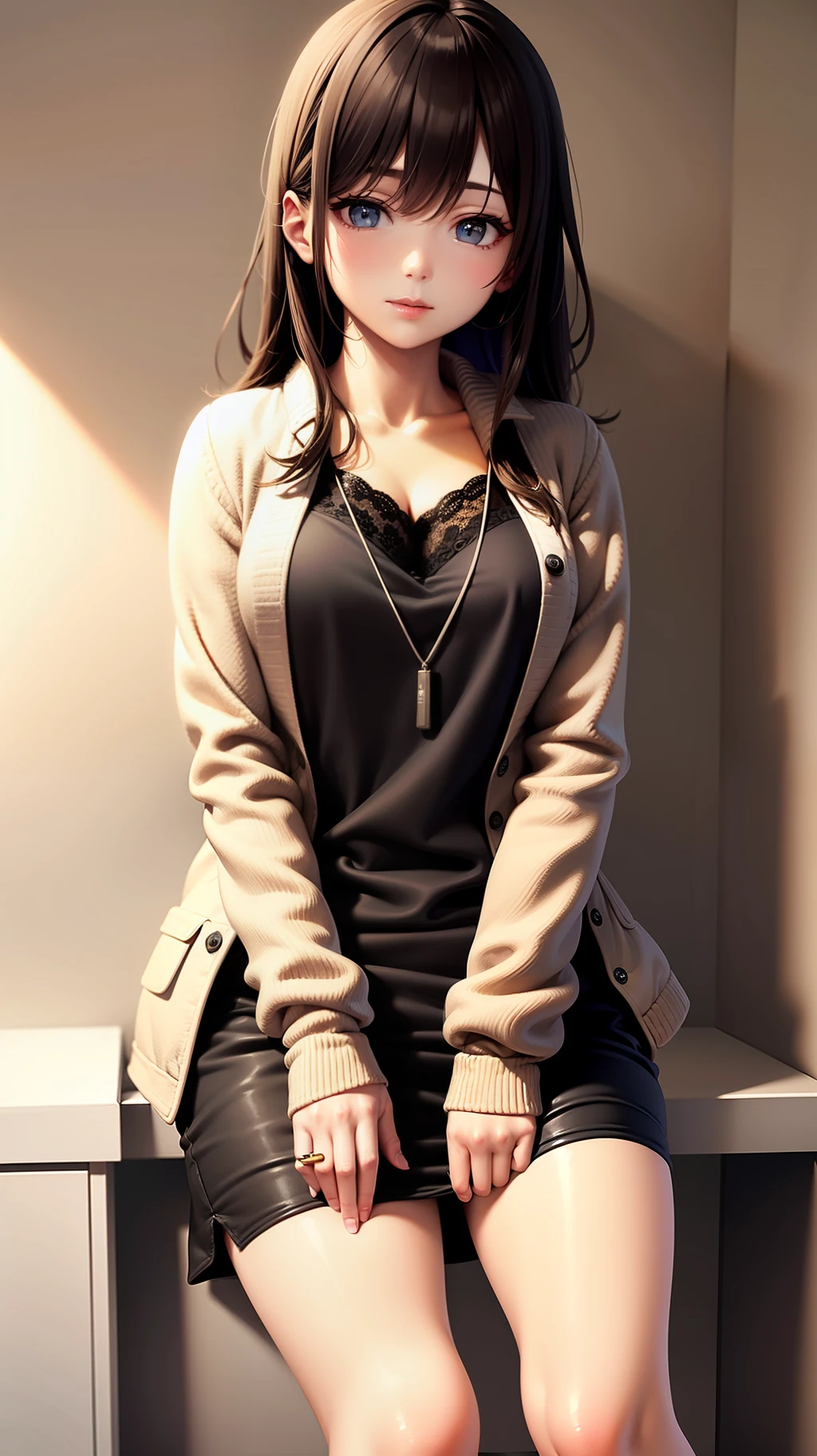 Ultra High Resolution、Ultra high quality、Ultra High Detail、Ultra high precision、Super cute sleepy girl in men's bathroom、Wear a rock jacket over and below lace、