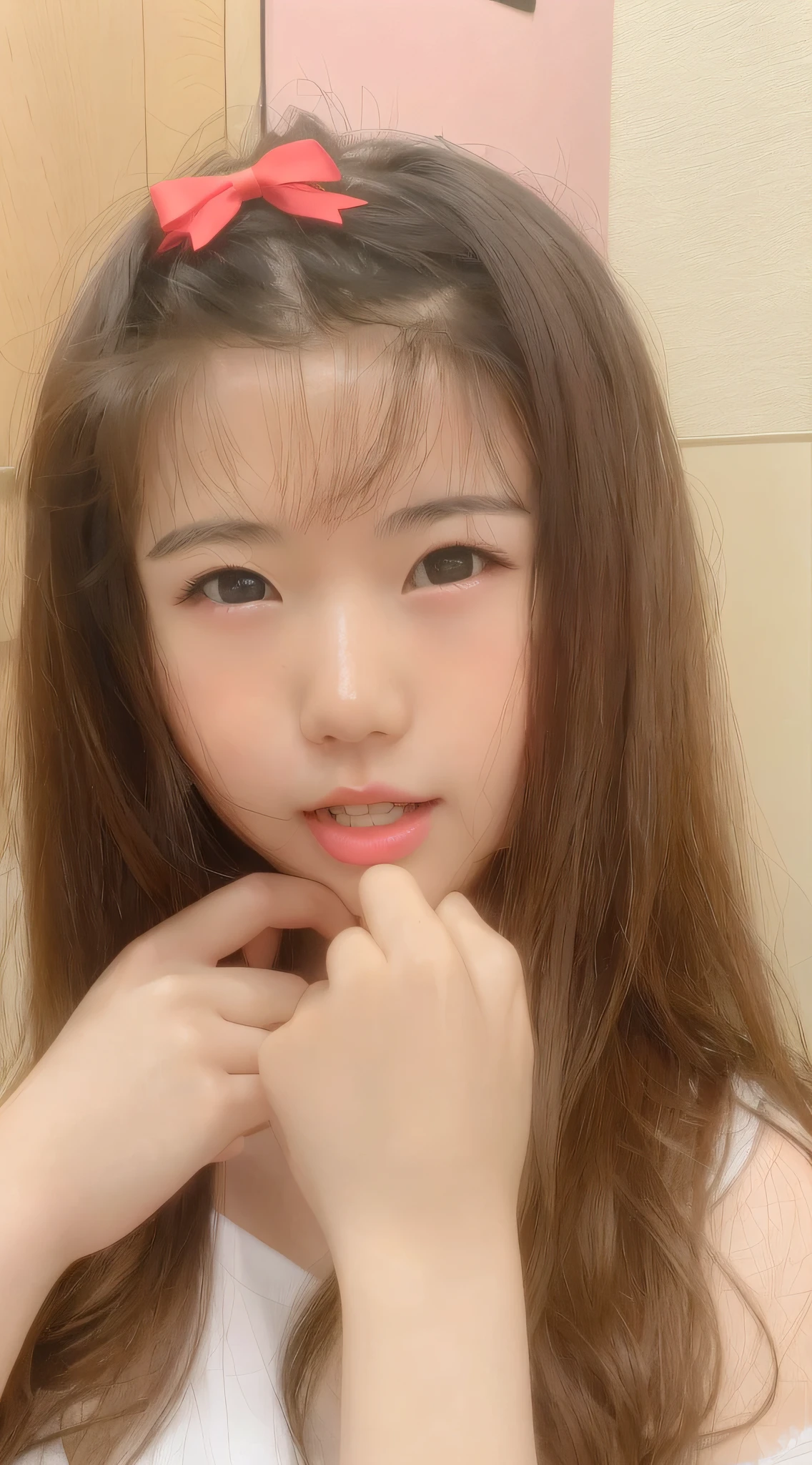 there is a young girl that is posing for a picture, young cute wan asian face, chiho, kotegawa yui, young lovely Korean faces, wan adorable korean face, Chiho ashima, Realistic young gravure idol, Young gravure idol, portrait of a japanese teen, young pretty gravure idol, beautiful Japanese girl face, harumi