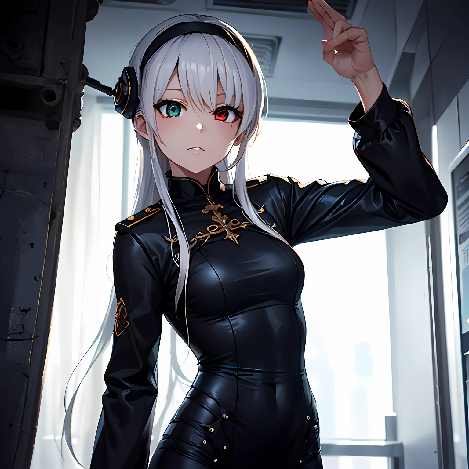 --2d anime --Anime --Primeiro trabalho --anime premiado, --Garota elfa (((--Heterocromia))) --Long white hair --Dynamic seductive pose --Small breasts --Small ass --Style "Loli" --Cyberpunk --Soviet uniform clothes , --Hard bass --menina russa, (((((co. Blyat))))) , --Detailed digital art --High quality 8K --Detailed Artgerm --Aesthetic perfection --Intricate details --Cinematic lighting --Lighting highlight --SSAA --Smooth rendering --No noise --Dynamic scenery Dynamic fantasy medieval Russian street --Rudeus Style.