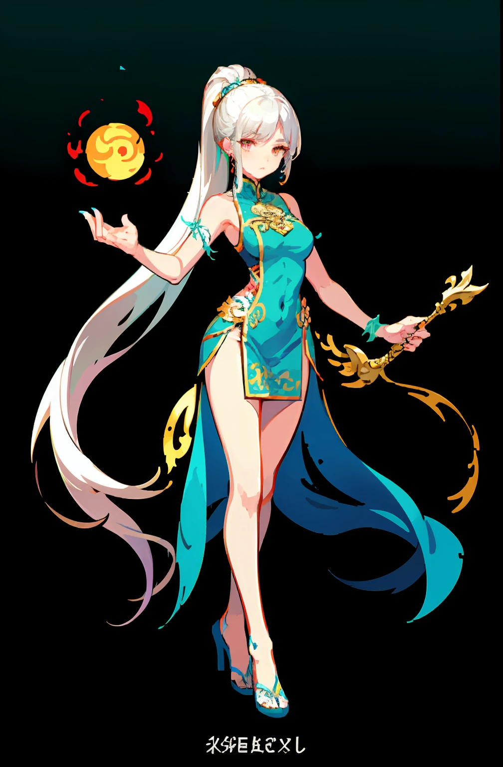 (offcial art:1.5,品质最佳,finedetail)full bodyesbian,Beautiful white girl,Chinese mythology style fantasy world costume,white skirt,Long, Flowing white hair,Very long ponytail,refined demeanor,A faint sad expression,Heroic,The body is graceful,beautifullegs,perfect bodies,Elegant and flowing。