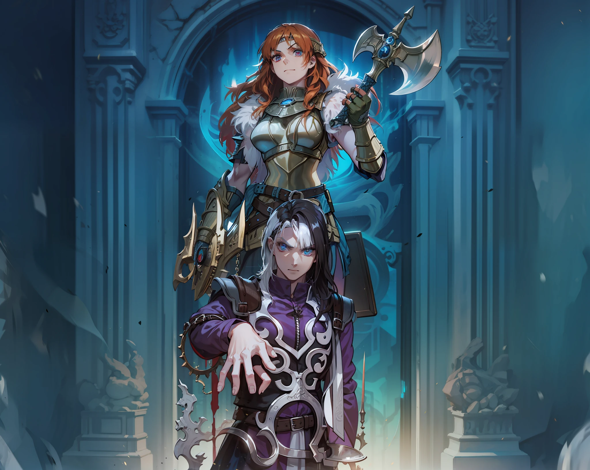 Brown Skinned Necromancer Man and Viking Warrior in a Ghost Ice Door Dark Fantasy Dark Lighting 8k
