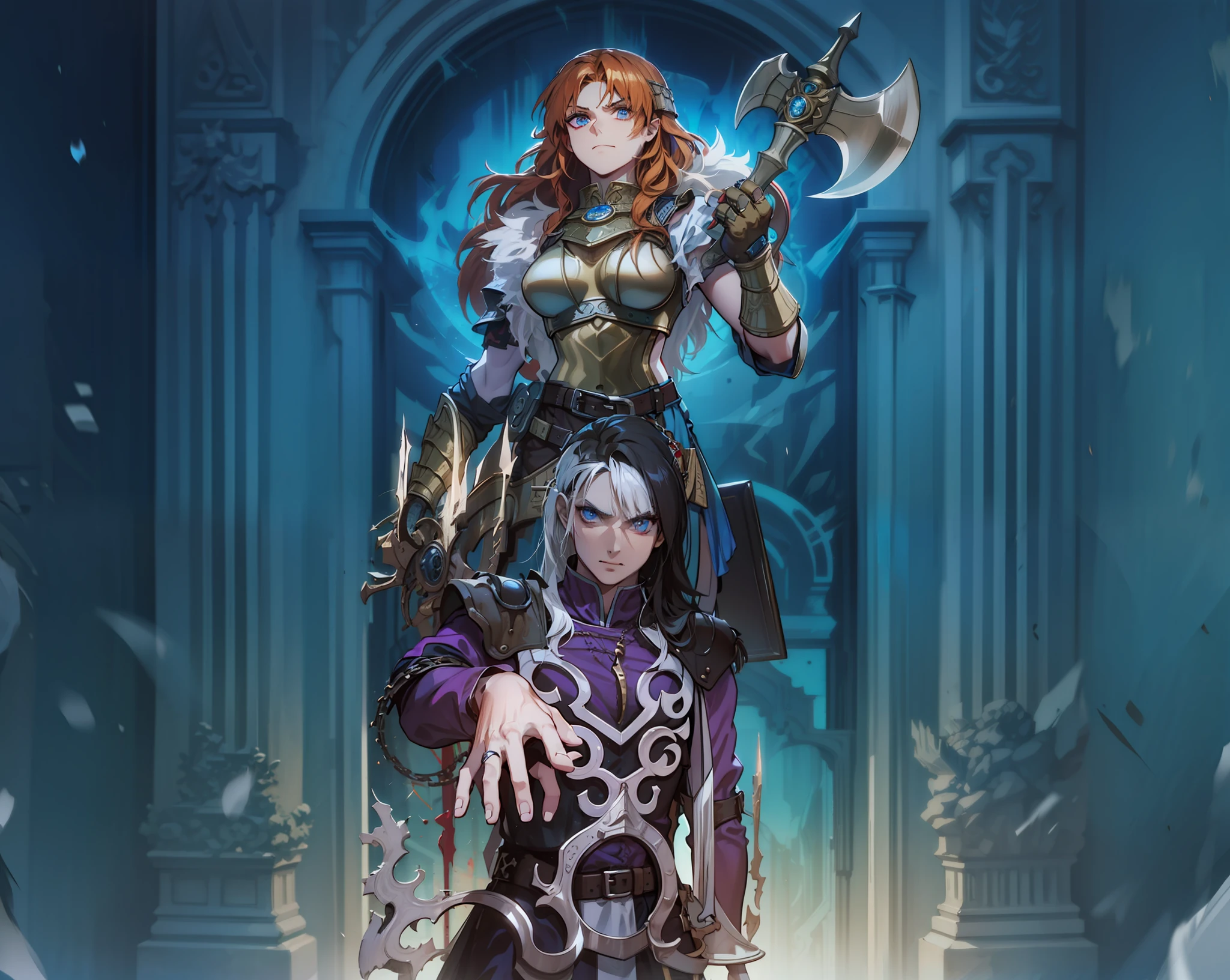 Brown Skinned Necromancer Man and Viking Warrior in a Ghost Ice Door Dark Fantasy Dark Lighting 8k