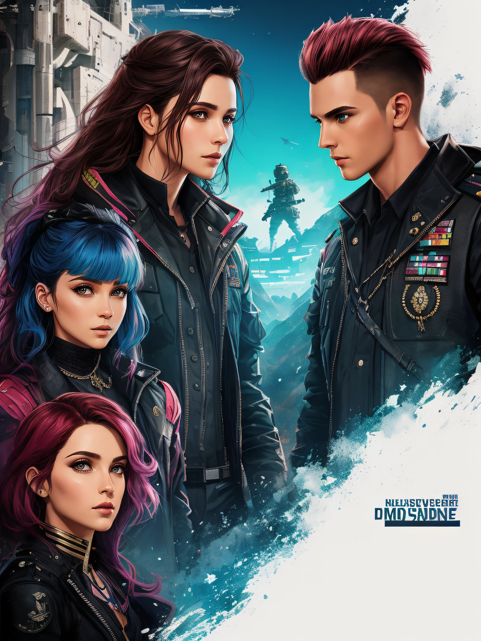 design capa de livro, casal de apaixonados, homem junto com sua mulher, soldados do destino filme, Multiverso, portal, casal de apaixonados, Pintura realista, punk, realista, 8k