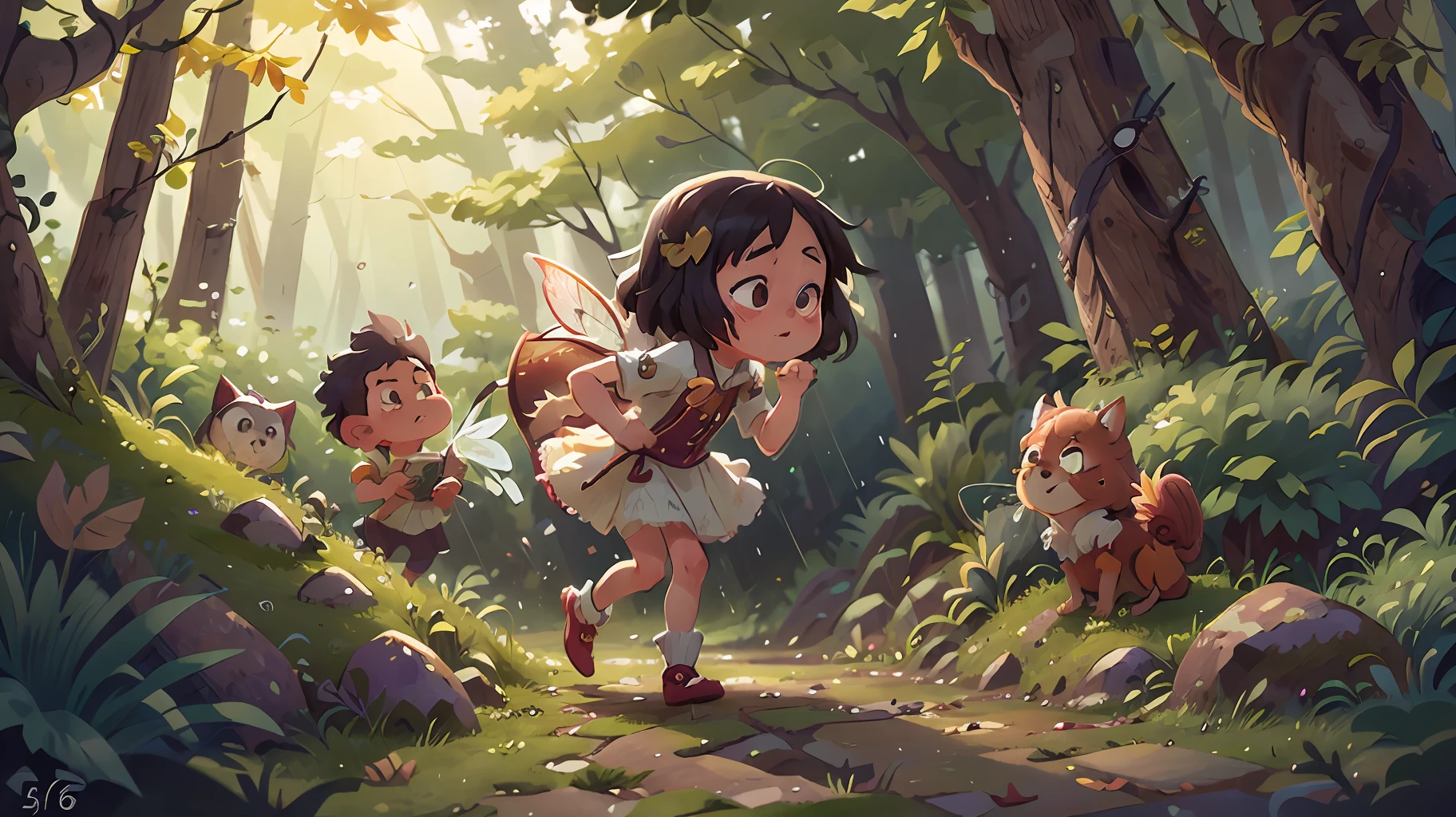 A girl with the identity of a princess and a werewolf，white dresses，short  skirt，high-heels，Face away from the camera
outdoors，the woods，
in the afternoon，after rainny，Dingdall effect，
fully body photo，中景 the scene is，
The wind blows through the maple leaves，dust kicked up, (fairy tale style:1.3)
tmasterpiece, hyper HD, Best picture quality, A high resolution,16k, hyper-high detail，
photorealestic， --auto