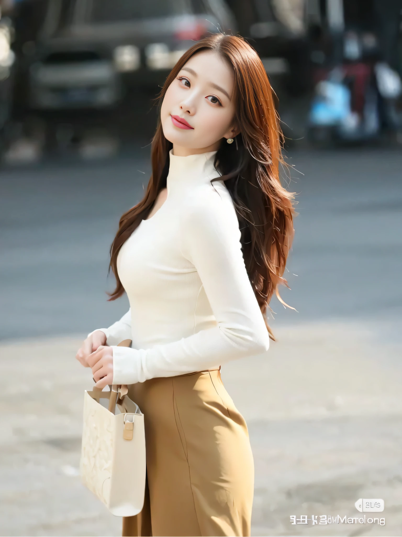 Close-up of a woman in a white blouse and brown dress, in white turtleneck shirt, Gorgeous young Korean woman, beautiful Korean women, Beautiful young Korean woman, korean women's fashion model, Korean girl, Korean woman, wearing tight simple clothes, smooth white tight clothes suit, Lovely woman, gorgeous chinese models, female actress from korea,Retina screen,Vertical painting shadows,Perspectiva subjetiva,atmospheric distance sense,hyper HD,Textured skin,HighestQuali,high detal,The eyes are bright and alert,Ray traching,Multiple monochromes,Cinematic lighting effects,Smile confidently,Star temperament --auto