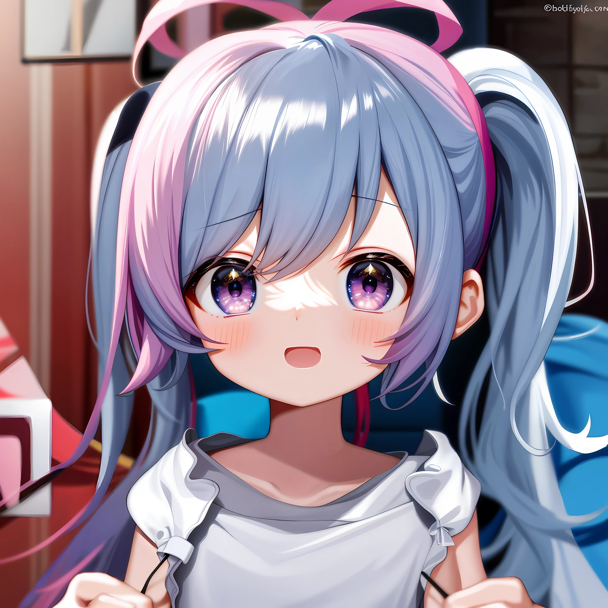 Playing games,Hair color is pink-beige
