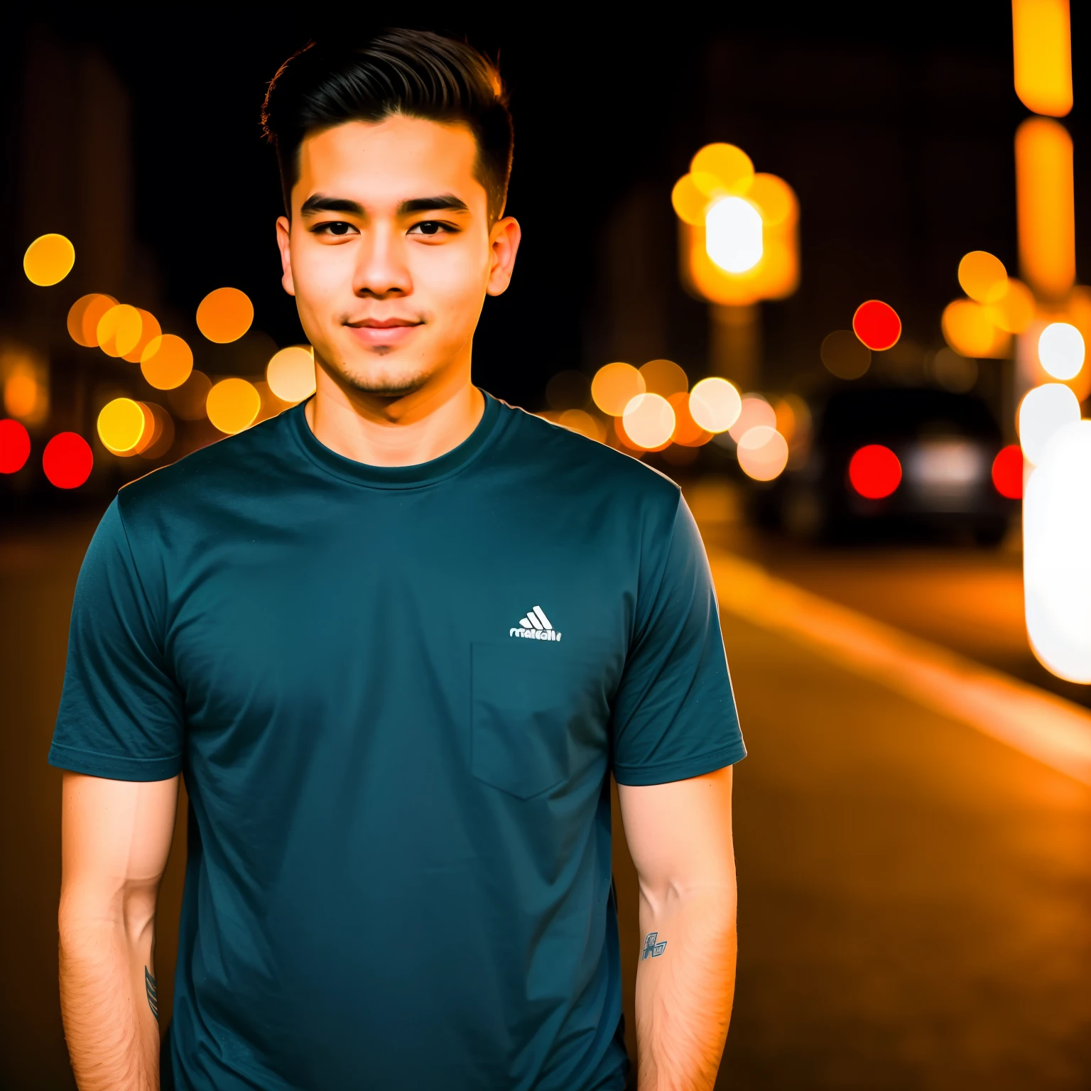 RAW Photo, 25 Years Old Casual Male Portrait Photo, Night, City Street, (High Detail Skin: 1.2), 8k UHD, DSLR, Soft Light, High Quality, Film Granule, Fujifilm XT3