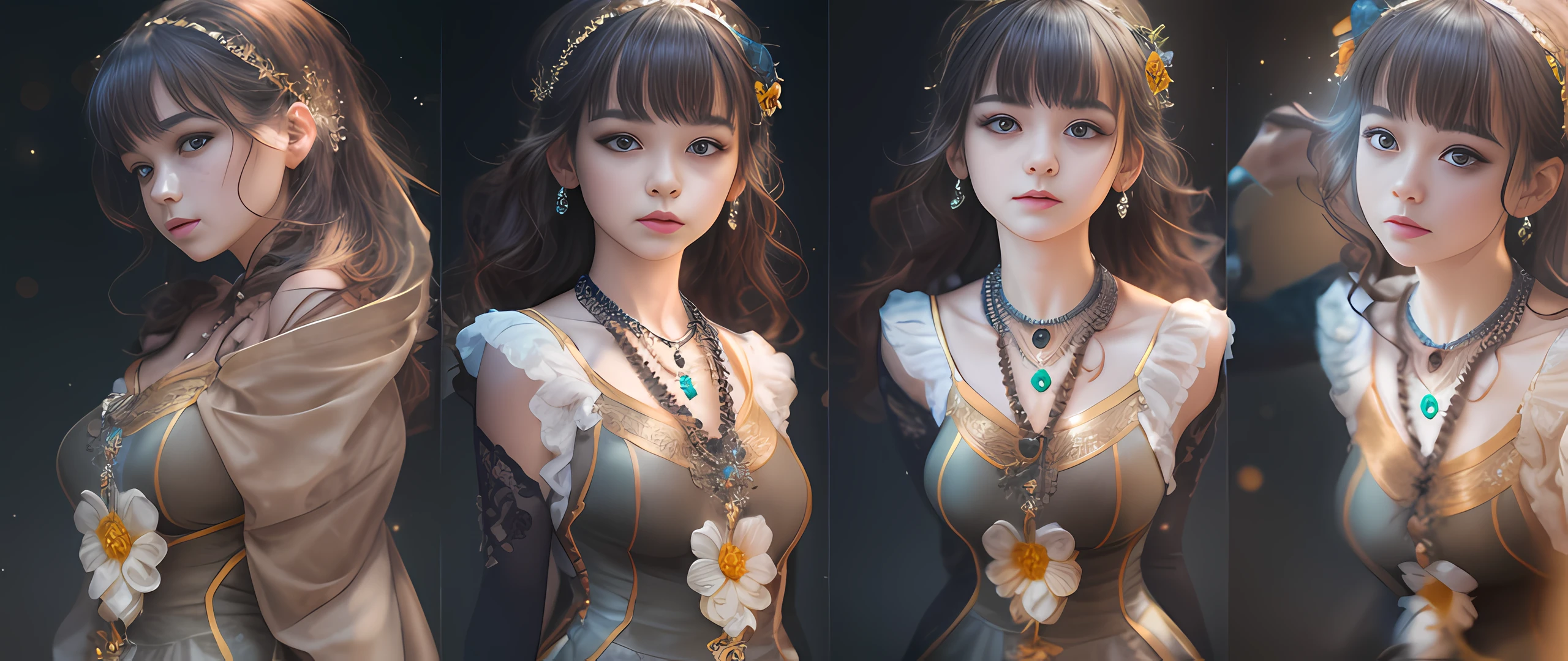 best quality, masterpiece, highres, 1girl, porcelain dress, hair ornament, necklace, jewelry, beautiful face, upon_body, tyndall effect, photorealistic, dark studio, edge lighting, two-tone lighting, (high detail skin: 1.2), 8k UHD, DSLR, soft lighting, high quality, volumetric lighting, candida, photography, high resolution, 4k, 8k, Bokeh,