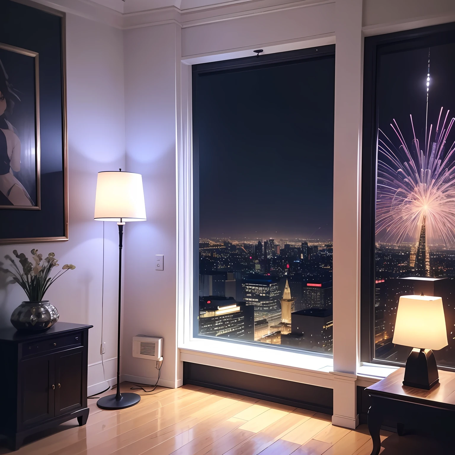 Https://s.Bw.correr/2P8863WW A floor lamp in an evening music room with relaxing bibes, notas musicais saindo de um toca-discos como ondas, neon lights coming out of the 70-centimeter-high floor lamp --auto