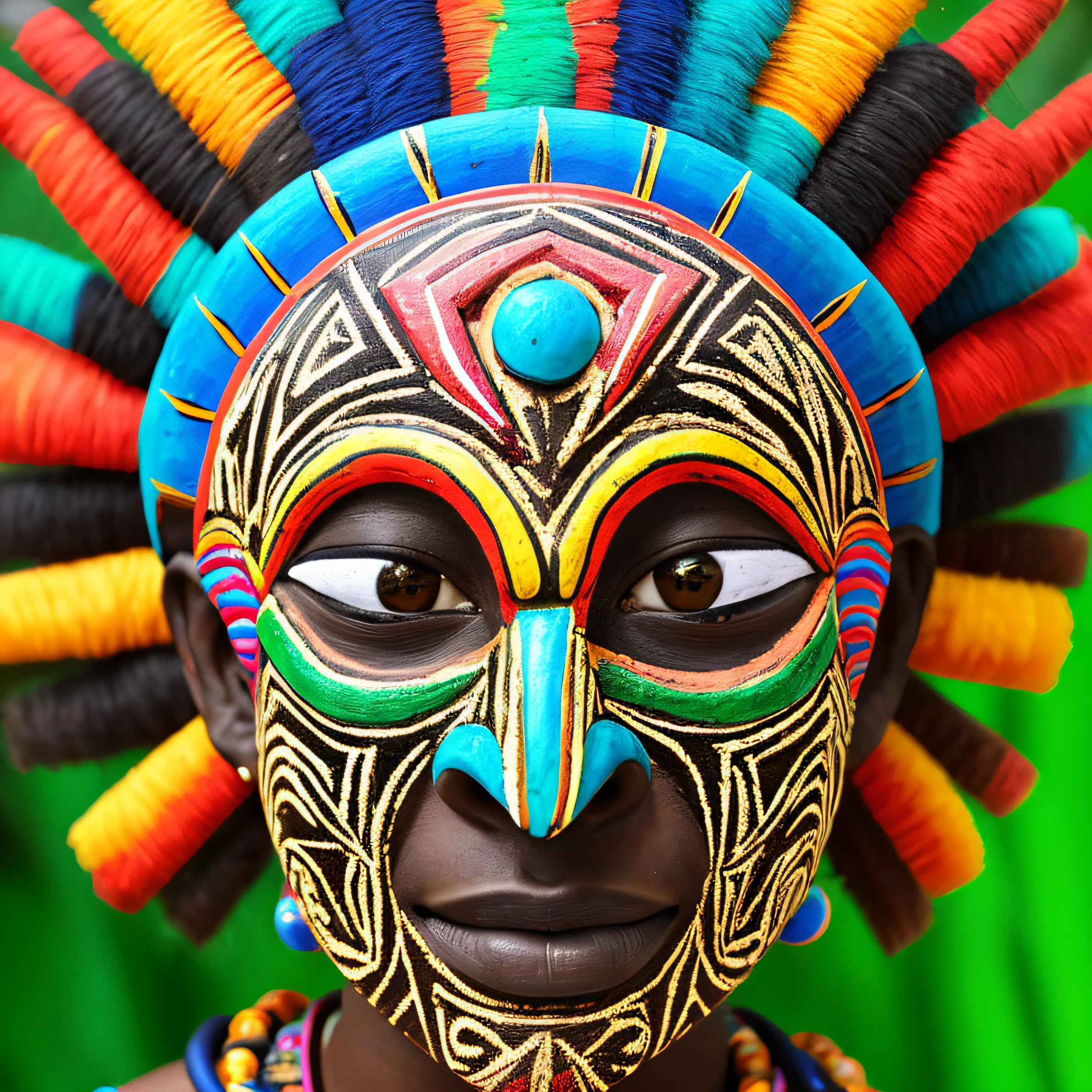 Create a super colorful African tribal mask with lots of details, fundo branco, 8k, melhor qualidade, imagem profissional, sem sombras, cores vivas, imagem realista