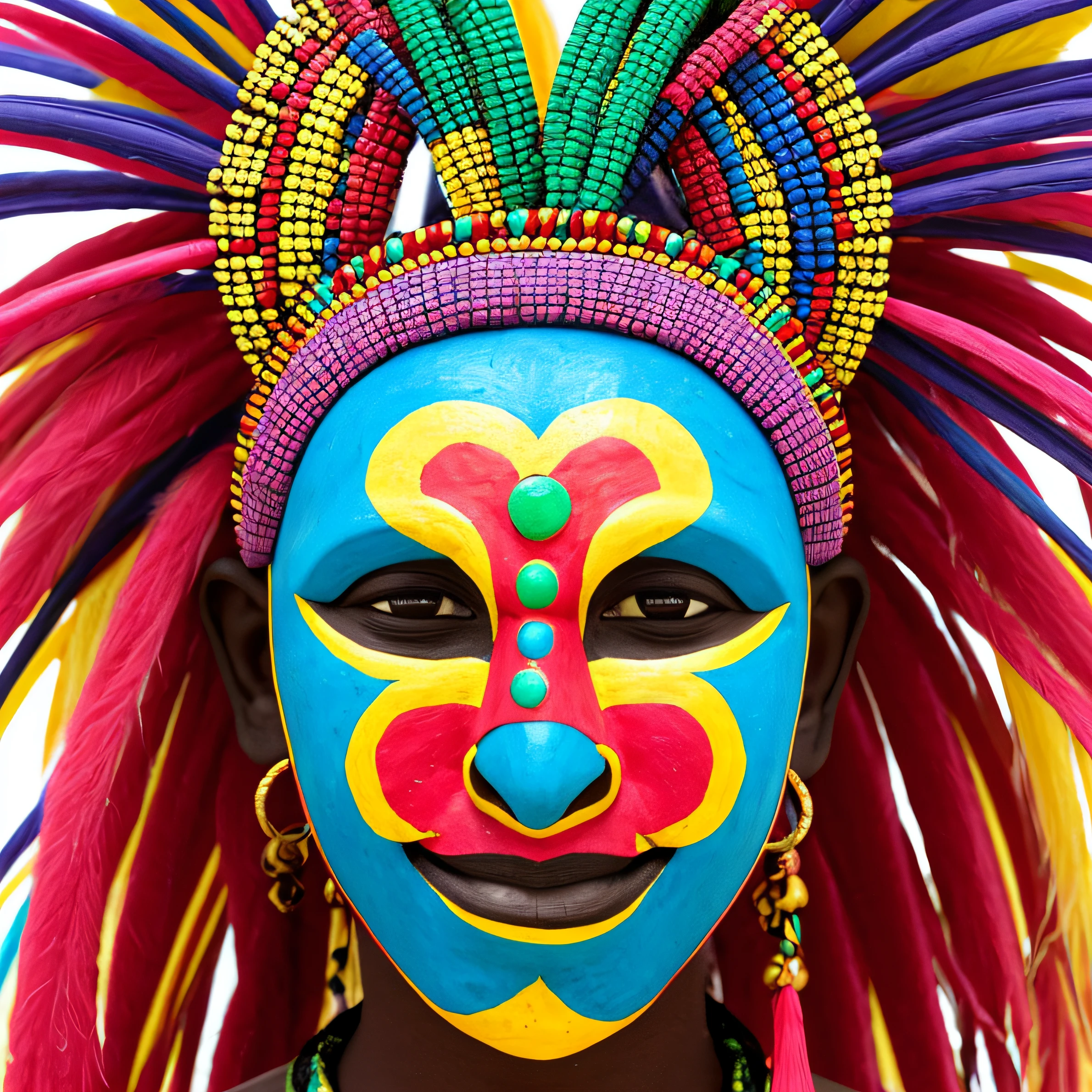 Create a super colorful African tribal mask with lots of details, fundo branco, 8k, melhor qualidade, imagem profissional, sem sombras, cores vivas, imagem realista