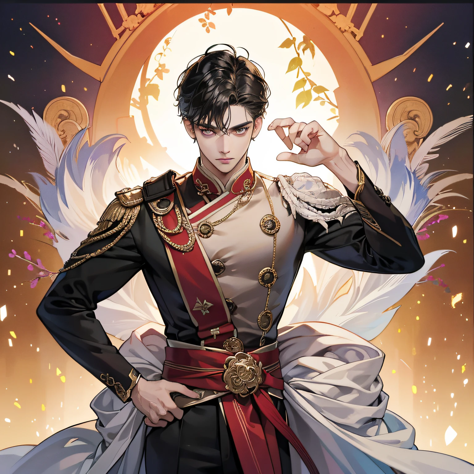 (in 8K、top-quality、masterpiece:1.2)、1 boy、Thin macho、beautidful eyes、good-looking、The upper part of the body --auto