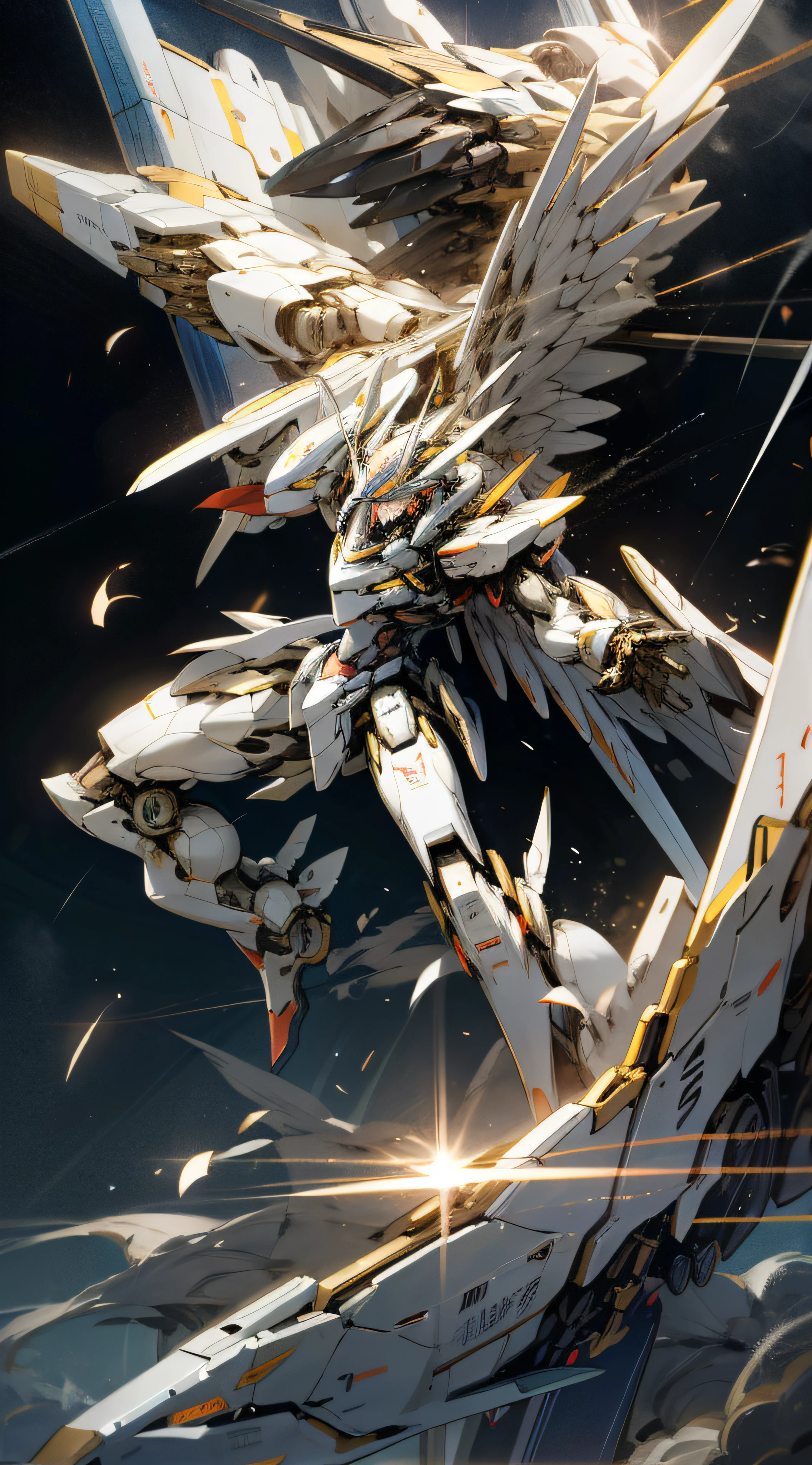 Anime large mecha robot with wings, Hold a giant light blade,flying through the air,cool mecha style, mecha art, modern mecha anime, mecha asthetic, Mecha Inspiration, mecha anime, fanciful,mechanical sense --auto