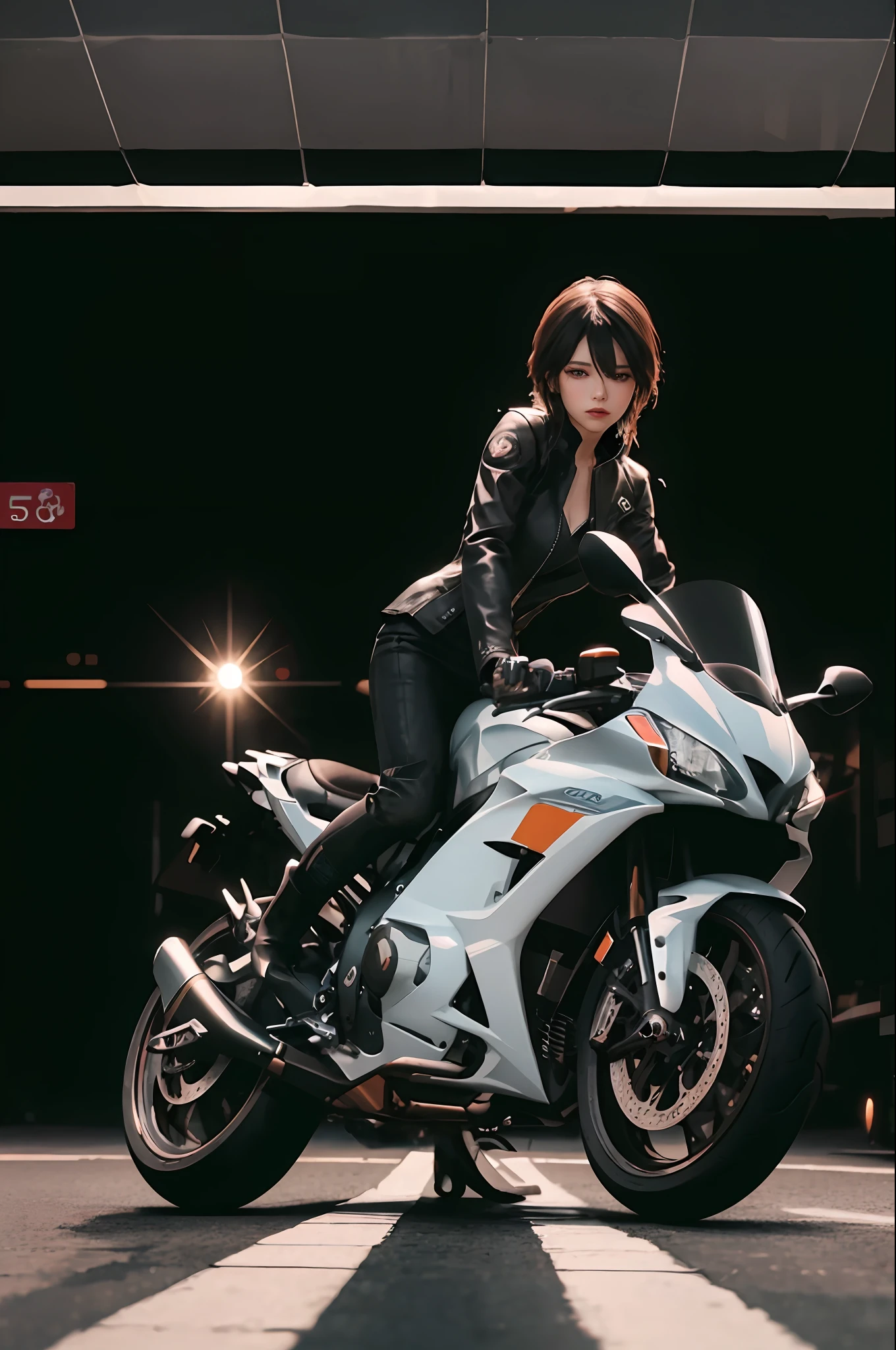 There was a woman sitting on a motorcycle in the parking lot, 4 K, 8 K, 4k wallpaper, 8K, 4k wallpaper, Wallpaper 4 k, Wallpaper 4K, Female action girl, motorcycle, Art wallpaper 8 K