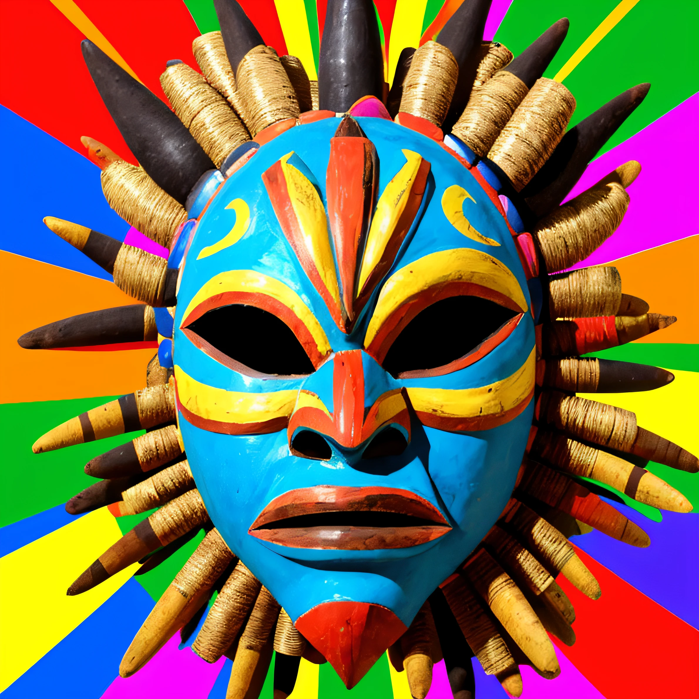 Create a super colorful African tribal mask with lots of details, fundo branco, 8k, melhor qualidade, imagem profissional, sem sombras, cores vivas, imagem realista