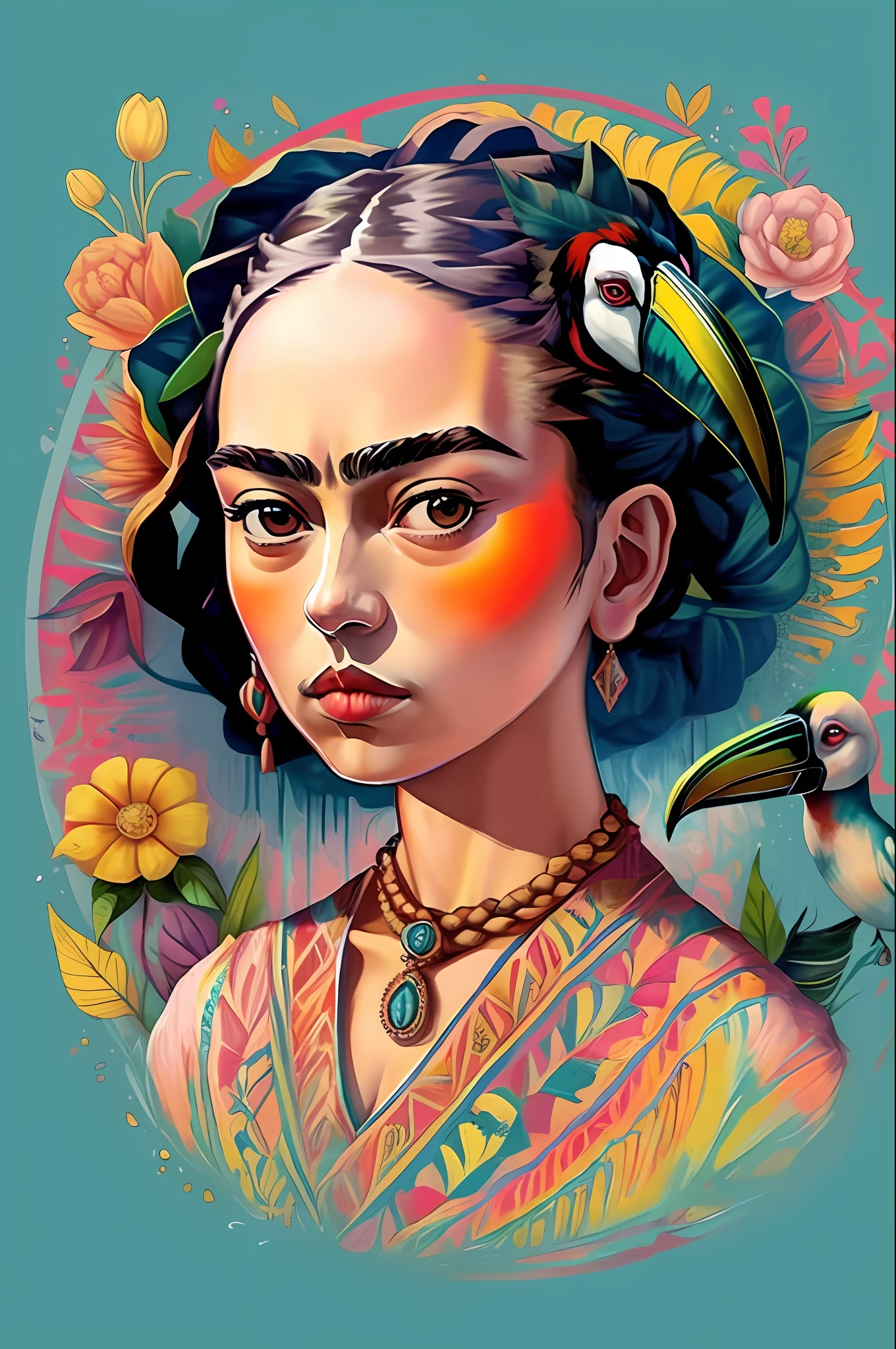 (Toucan bird)) - Criador: (Frida Kahlo 2023) ), Frida Kahlo acolchoamento ,multidimensional geometric wall PORTRAIT, arte, Chibi,
Yang08k, lindo, Colouring,
Primary works, qualidade superior, melhor qualidade, Arte Oficial, Beautiful and Aesthetic,)) ), ,,  Estofamento Frida Kahlo ,multidimensional geometric wall PORTRAIT, arte, Chibi,
Yang08k, lindo, (Colouring,predominante), laranja , portanto , ,vermelho e branco)
Primary works, qualidade superior, melhor qualidade, Arte Oficial, Beautiful and Aesthetic,