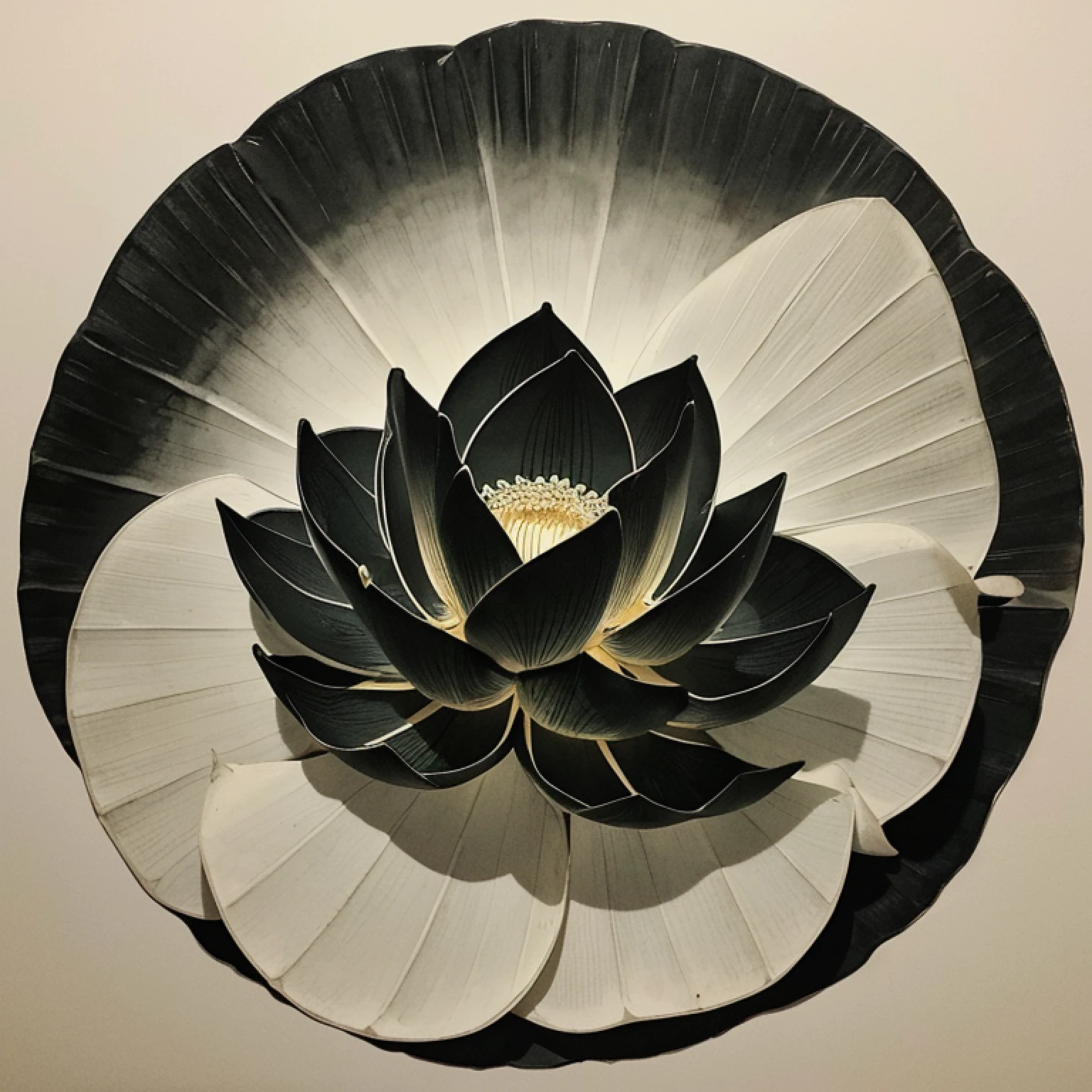 Tradition Chinese Ink Painting，Lotus leaf，lotus flower，Don't be characterized，A lotus，A lotus leaf，tmasterpiece，best qualtiy，offcial art，ultra - detailed，extremely detaile，simplebackground