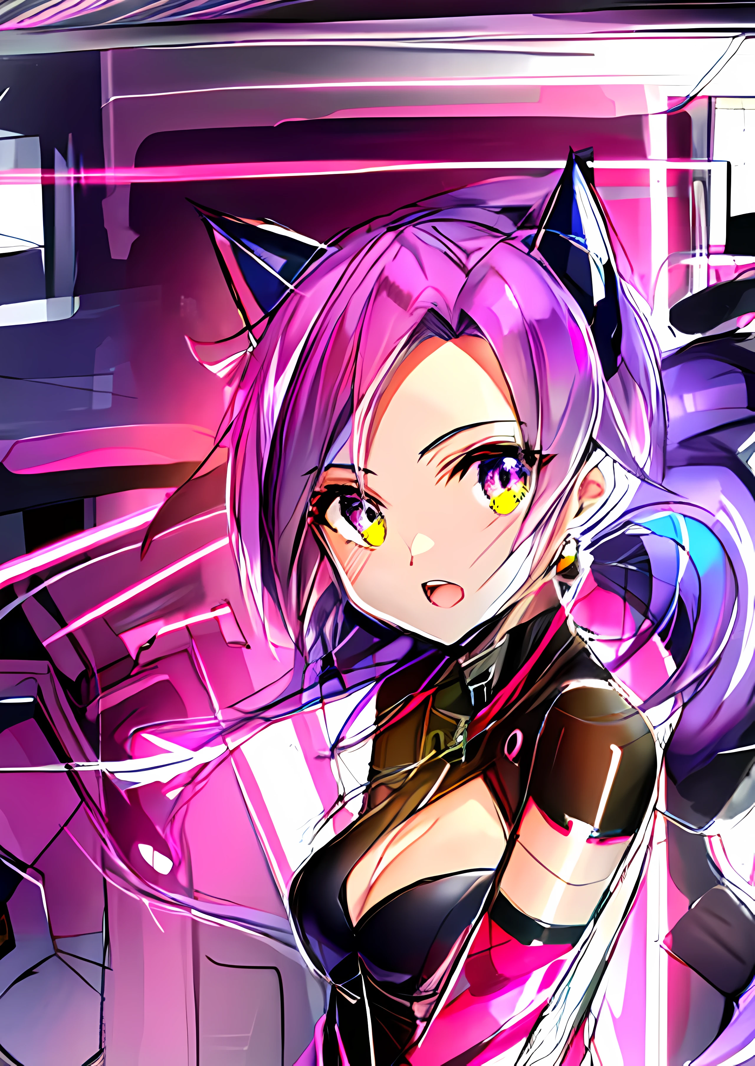 a drawing，The painting is of a girl with cat ears and a jacket, anime sketch, anime catgirl, Fully robotic!! Cat woman, jinx expression, clean anime outlines, portrait of jinx from arcane, anime girl with cat ears, Cat girl, anime style drawing, cute anime catgirl, clean and meticulous anime style, Cat woman, sketchy artstyle, Attractive cat girl