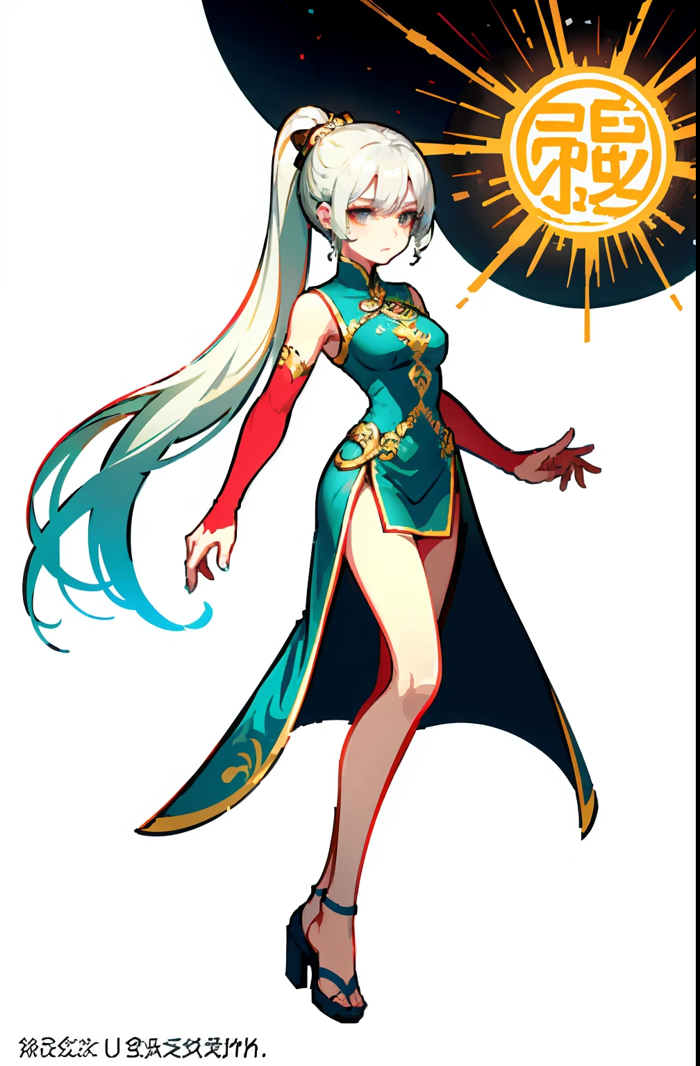 (offcial art:1.5,品质最佳,finedetail)full bodyesbian,Beautiful white girl,Chinese mythology style fantasy world costume,white skirt,Long, Flowing white hair,Very long ponytail,refined demeanor,A faint sad expression,Heroic,The body is graceful,beautifullegs,perfect bodies,Elegant and flowing。